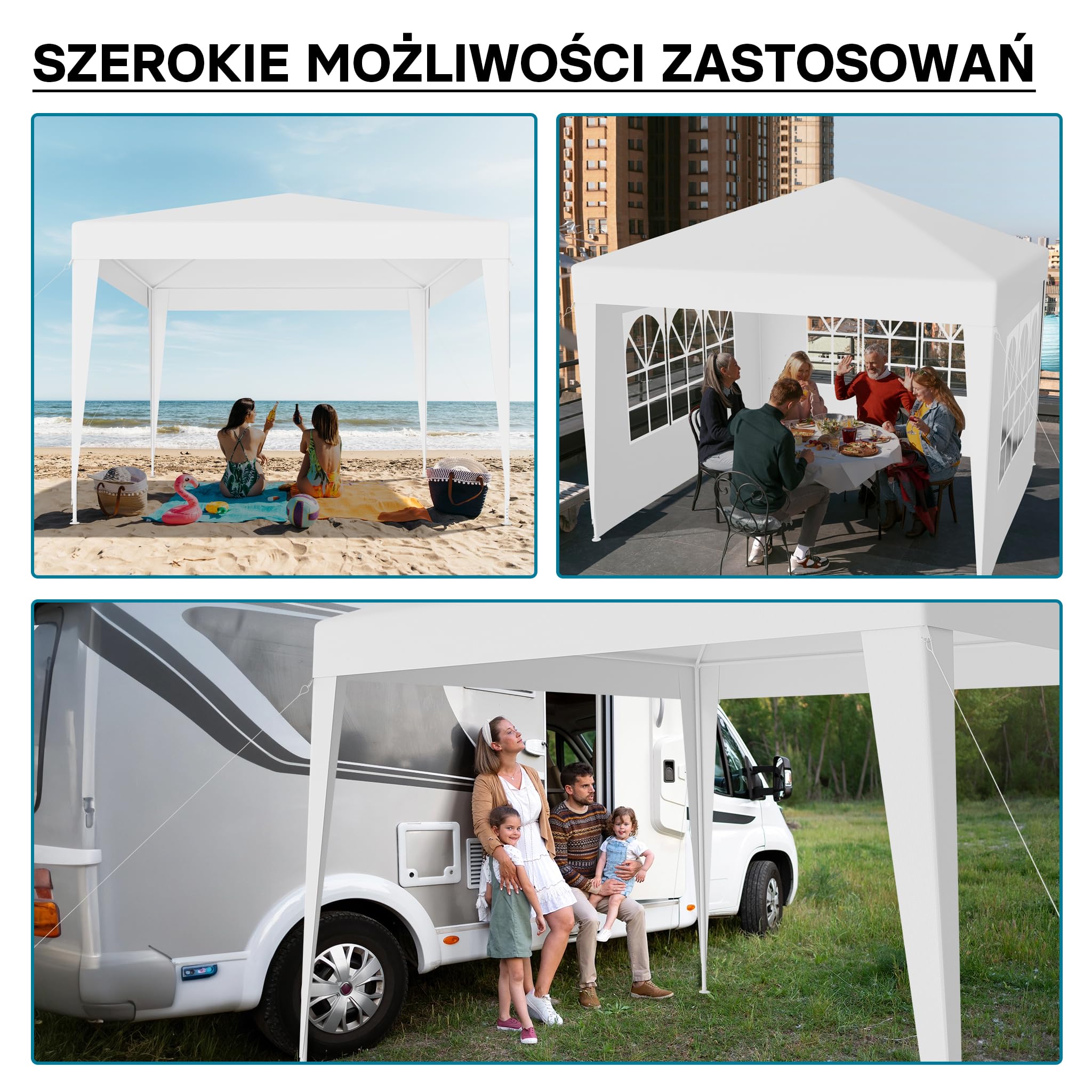 Wiltec Pawilon 3 x 3 m w kolorze białym z ochroną UV 50+, altana ogrodowa ze zdejmowanymi bokami, namiot imprezowy z oknami, np. na taras i festiwale