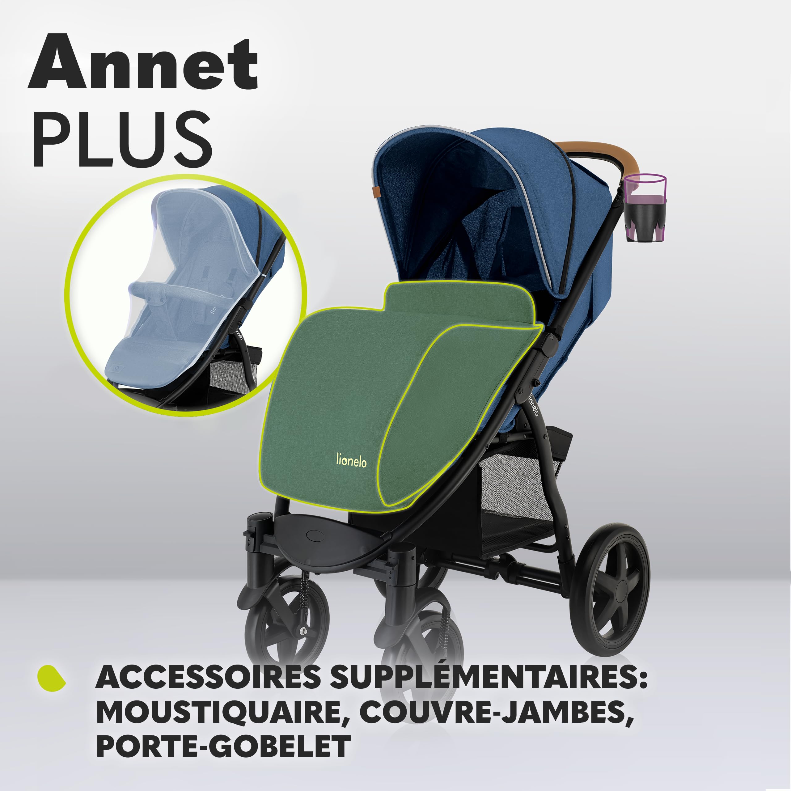 LIONELO Annet Silla de Pase Para niños hasta 22 kg 0-48M ajuste del respaldo hasta posición horizontal Capucha XXL Plegable fácil con ventana Mosquitera