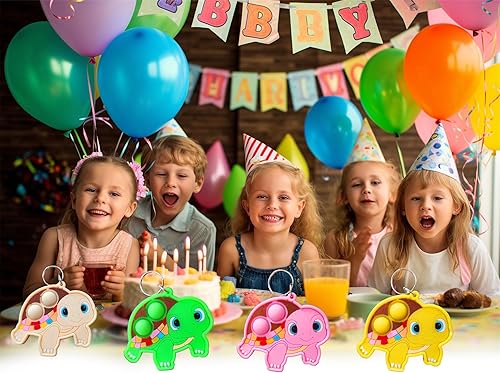 Miniatura 4 de Paquete de 24 llaveros de burbujas para ansiedad con diseño de tortugas a granel, regalos de fiesta de vacaciones, cumpleaños, escuela, premios para