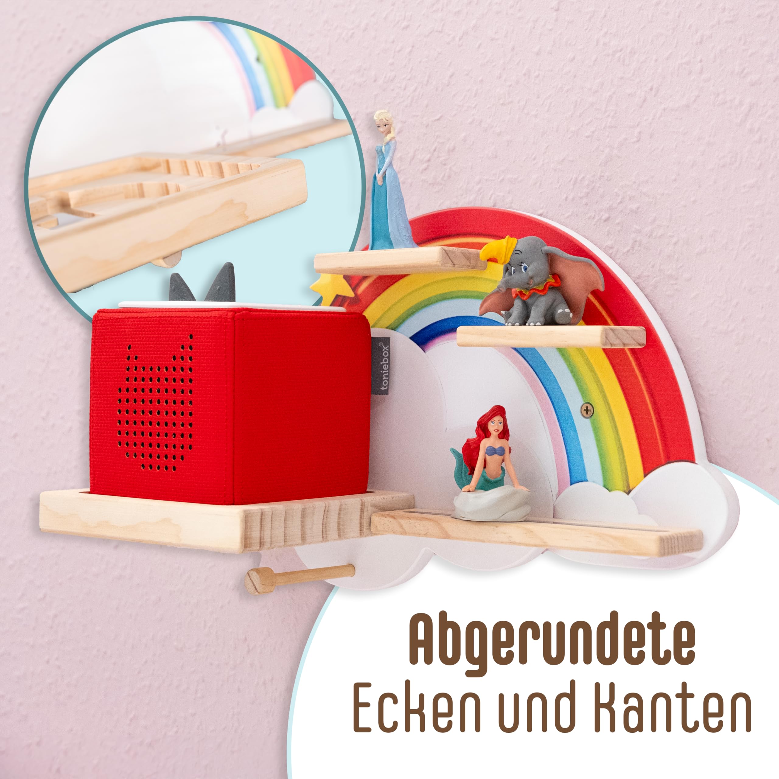 WeMa Tonie Regal Regenbogen - magnetisches Wandregal für Toniebox & Tonie Figuren - Aufbewahrung für Hörfiguren und Kopfhörer - magnetisches Toniebox Regal Mädchen & Junge