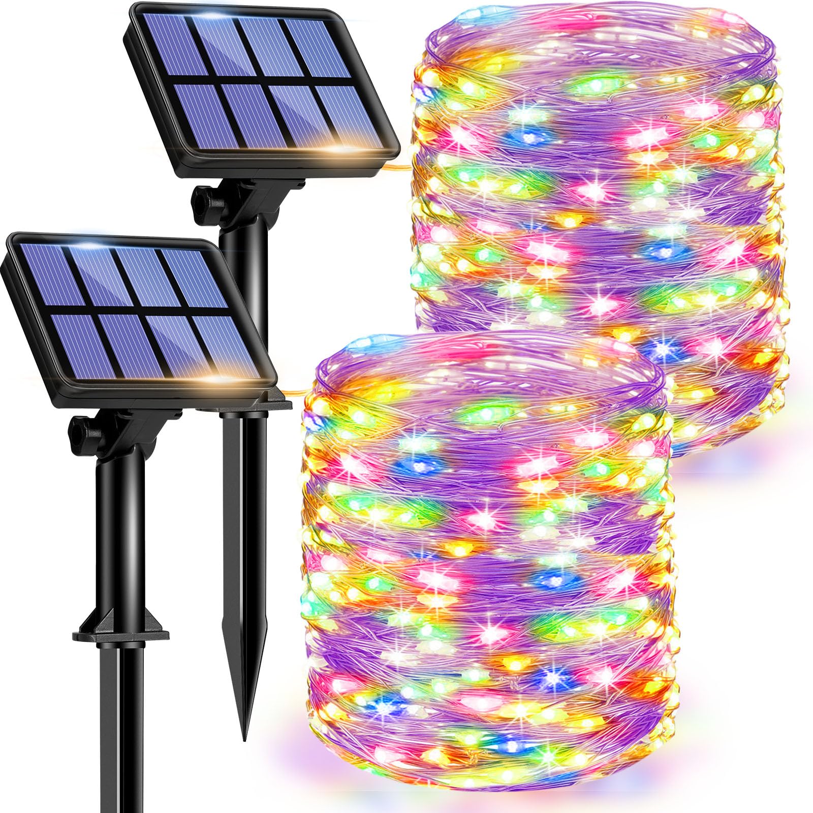 litogo [2 Pack Guirnalda Luces LED Exterior Solar Colorido, 12m 120LED Luces Solares LED Exterior Jardin, 8 Modos Cadena de Luces Decoracion para Navidad Terraza Fiestas Bodas Patio Festivales