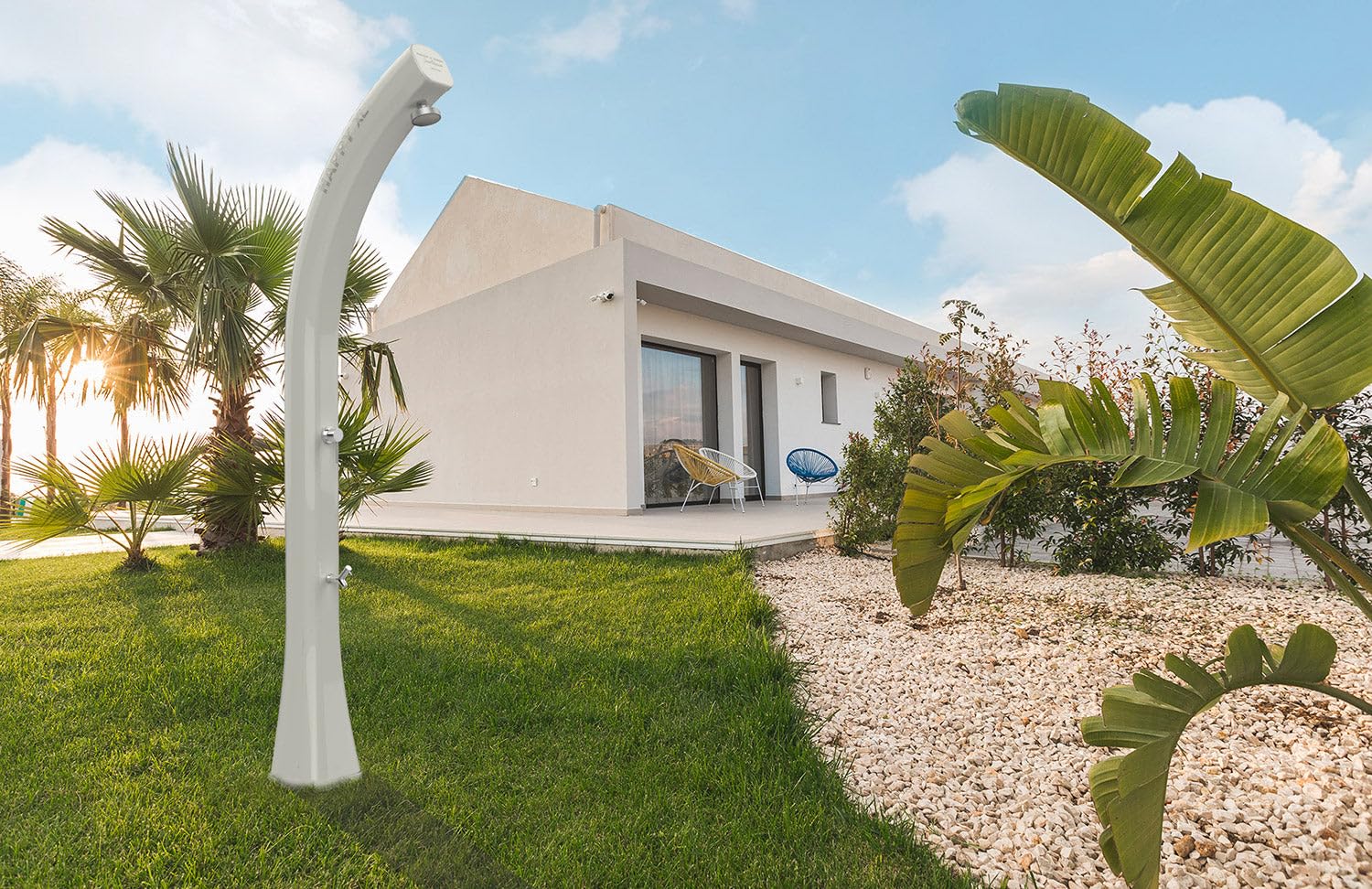 Doccia Solare da Giardino 35L Miscelatore e Lavapiedi Arkema Happy XL Dove Grey