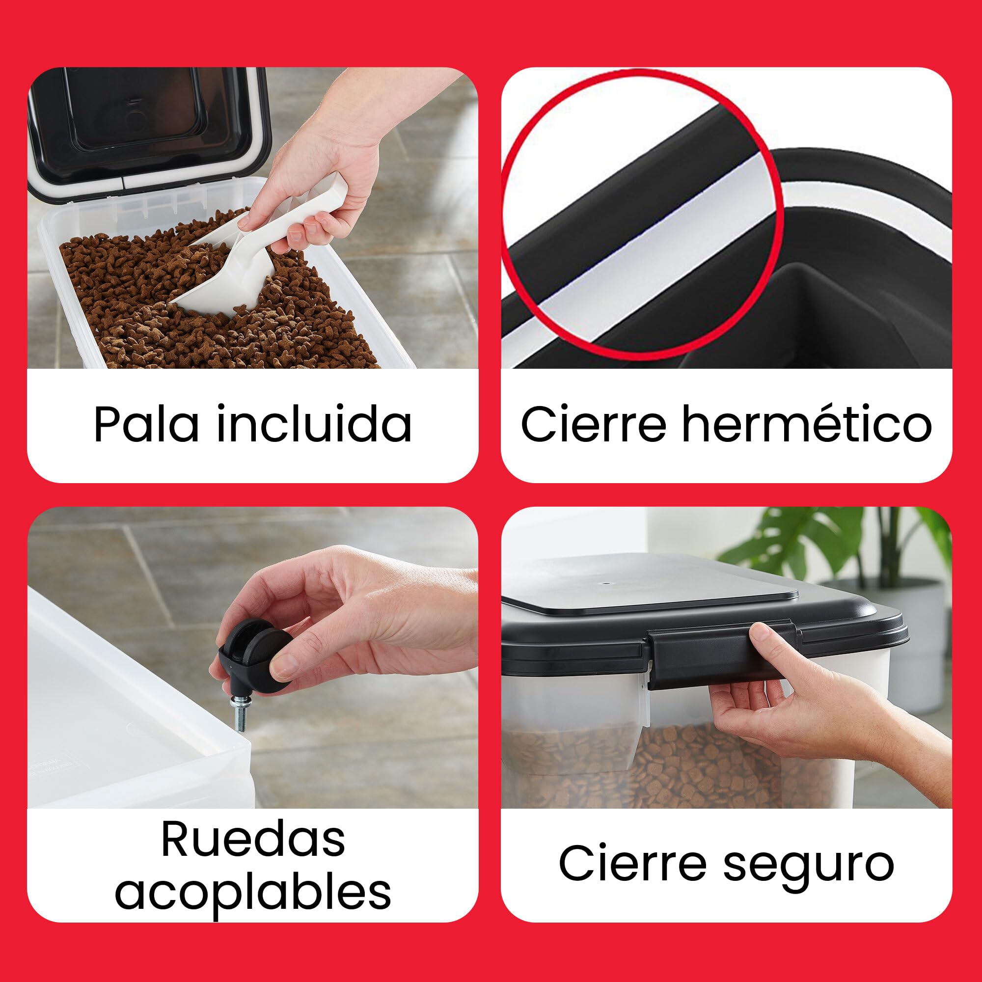 Iris Ohyama Contenedor pienso con ruedas, 45L/15kg, Negro, Contenedor comida perro, Pienso gatos, Hermética, para Mascotas, Transparente, Pet Food Container, Dog Food Storage, Libre de BPA, ATS-L