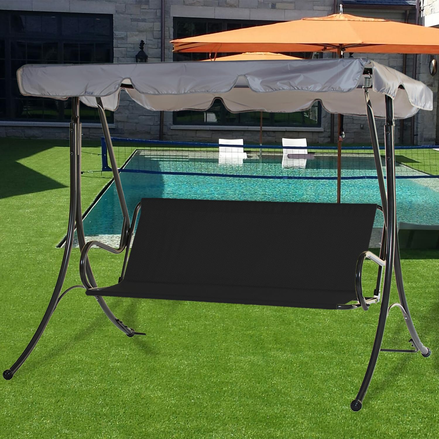 Coprisedile per dondolo da giardino, impermeabile, tessuto Oxford 600D, ricambio per seduta, per esterni, 2 e 3 posti, 148 x 52 x 52 cm, colore nero