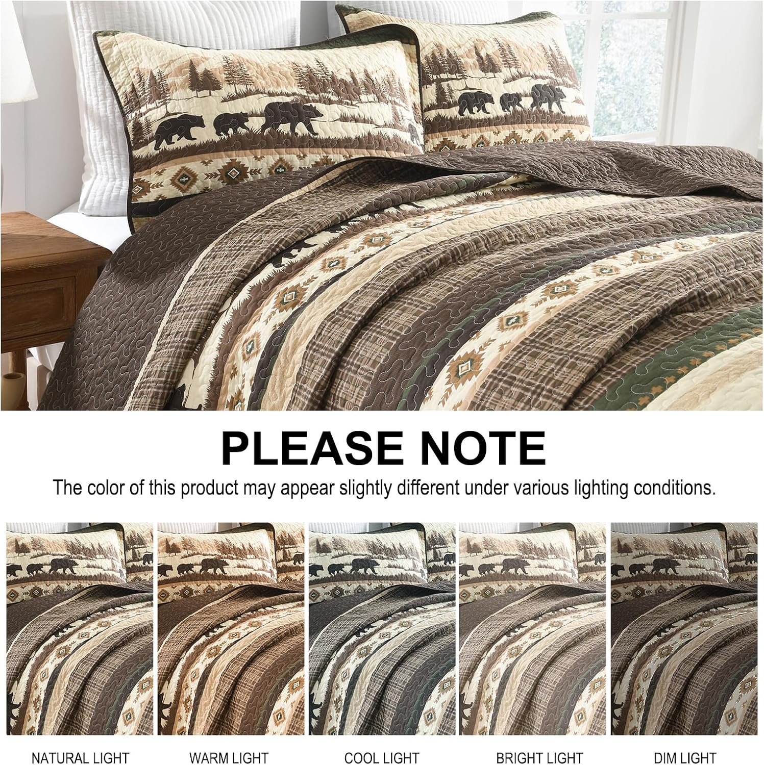 Finlonte Cabin Quilt Set King Size, 100% Cotton 3 Pieces Comforter Sets, Lodge Farmhouse Striped Quilted Bedspread Coverlet Bedding Set for All Season (98"x90")
