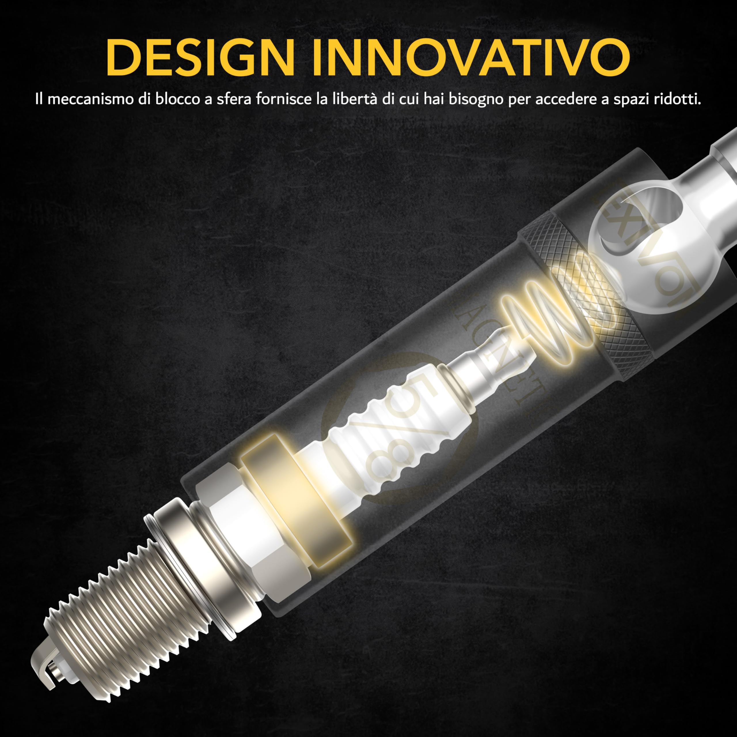 Set 6 Chiavi Per Candele Con Adattatore E Spessimetro - Bussole Magnetiche Girevoli 360&deg;