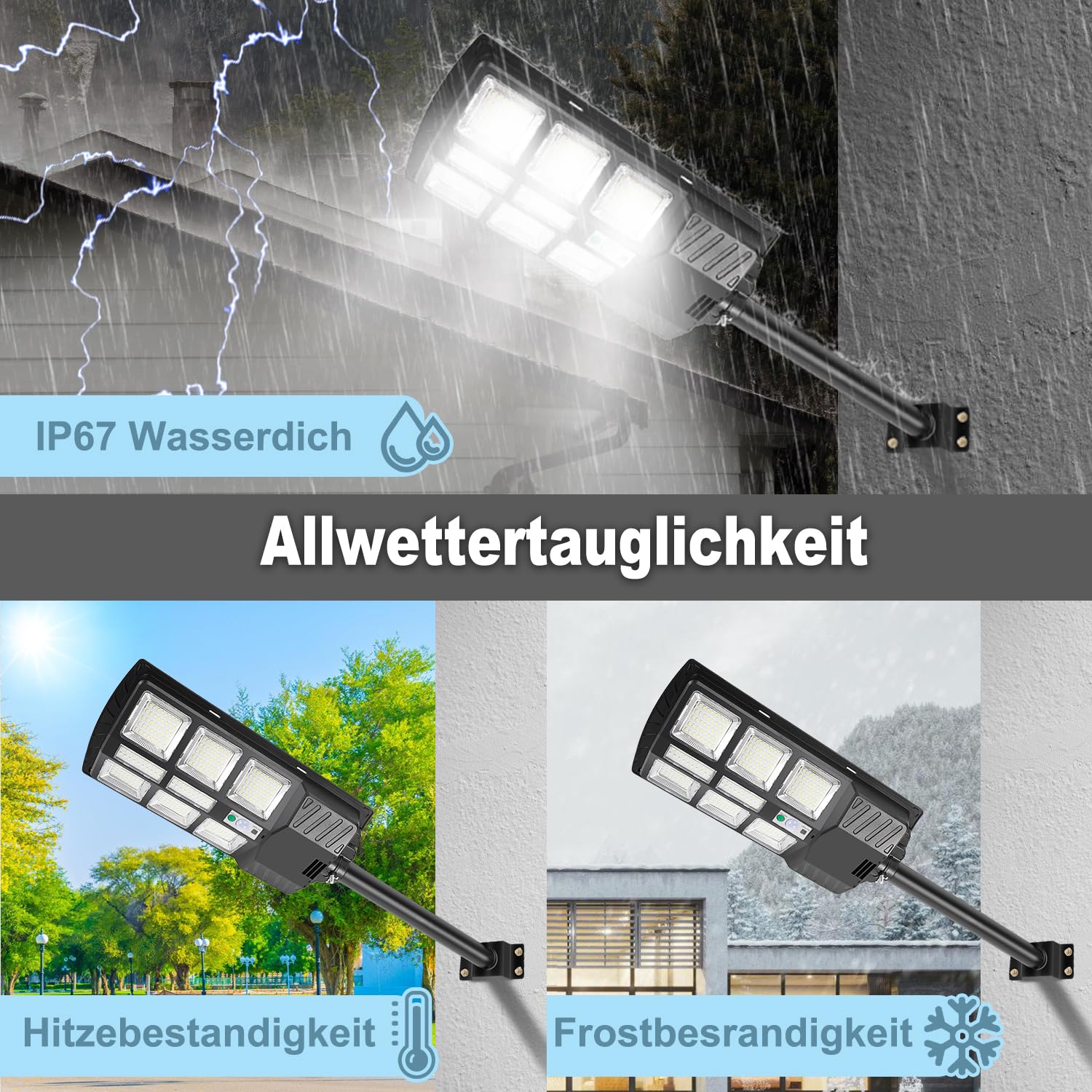 Gimisgu Latarnia uliczna 300 W, solarna lampa LED do użytku na zewnątrz, lampa solarna z czujnikiem ruchu, 6500 K, wodoszczelna IP67, solarna lampa ścienna do ogrodu, ulicy (2 sztuki)