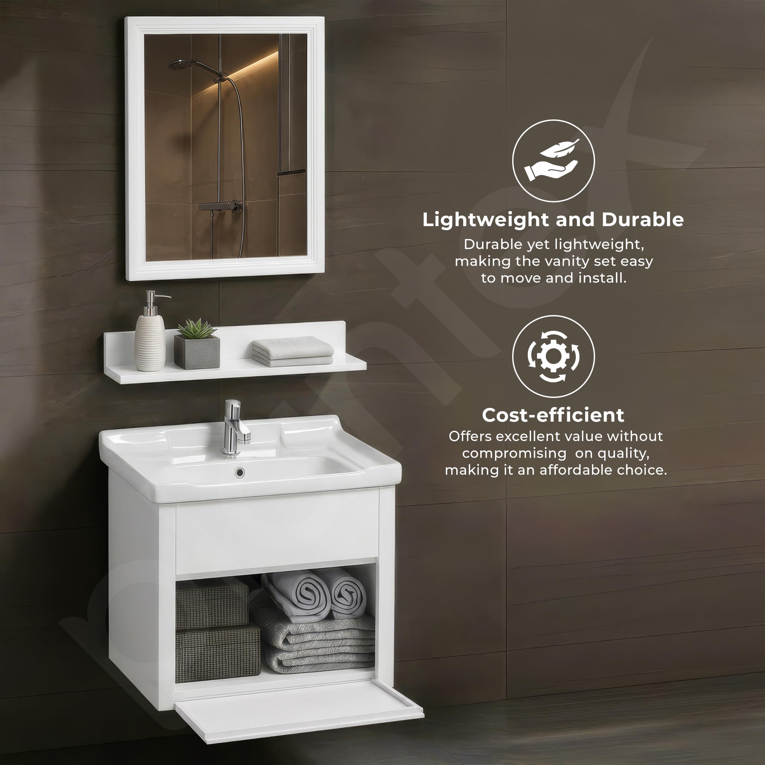 Plantex Vanity Cabinet - Washbasin Set with Mirror -5