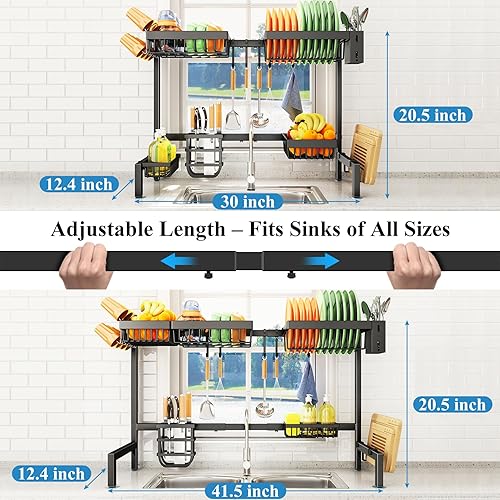 Miniatura 3 de SNTD - Escurridor de platos para colocar sobre el fregadero, ancho ajustable (para fregaderos de 32 - 40 pulgadas,) hecho de acero inoxidable, color