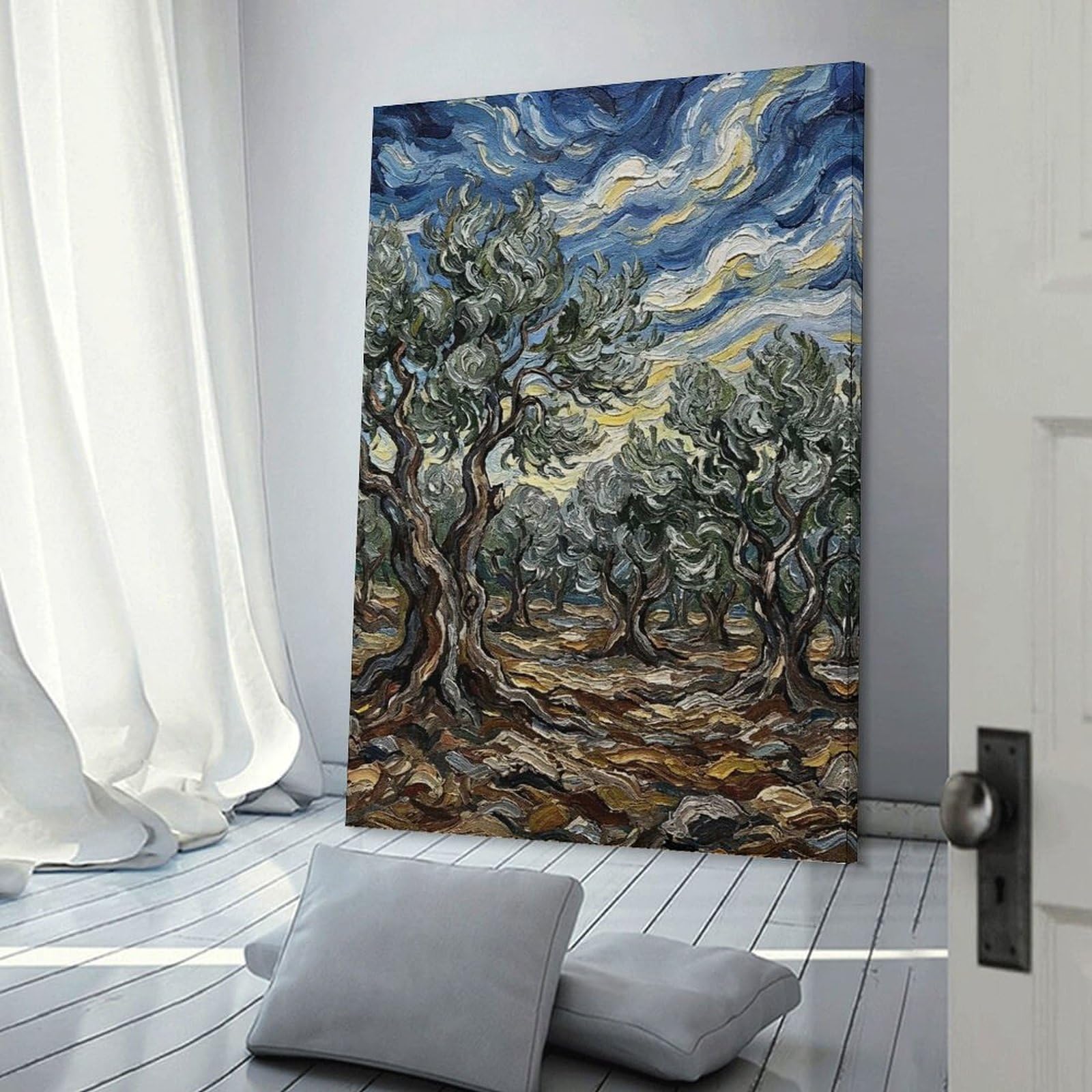 Junmoney Olive Grove Under A Dramatic Sky Decorative Wall Artwork 24x36inch(60x90cm), for Home Lounge, Bedroom Or Reading Nook, Easy Decor for Gallery Walls