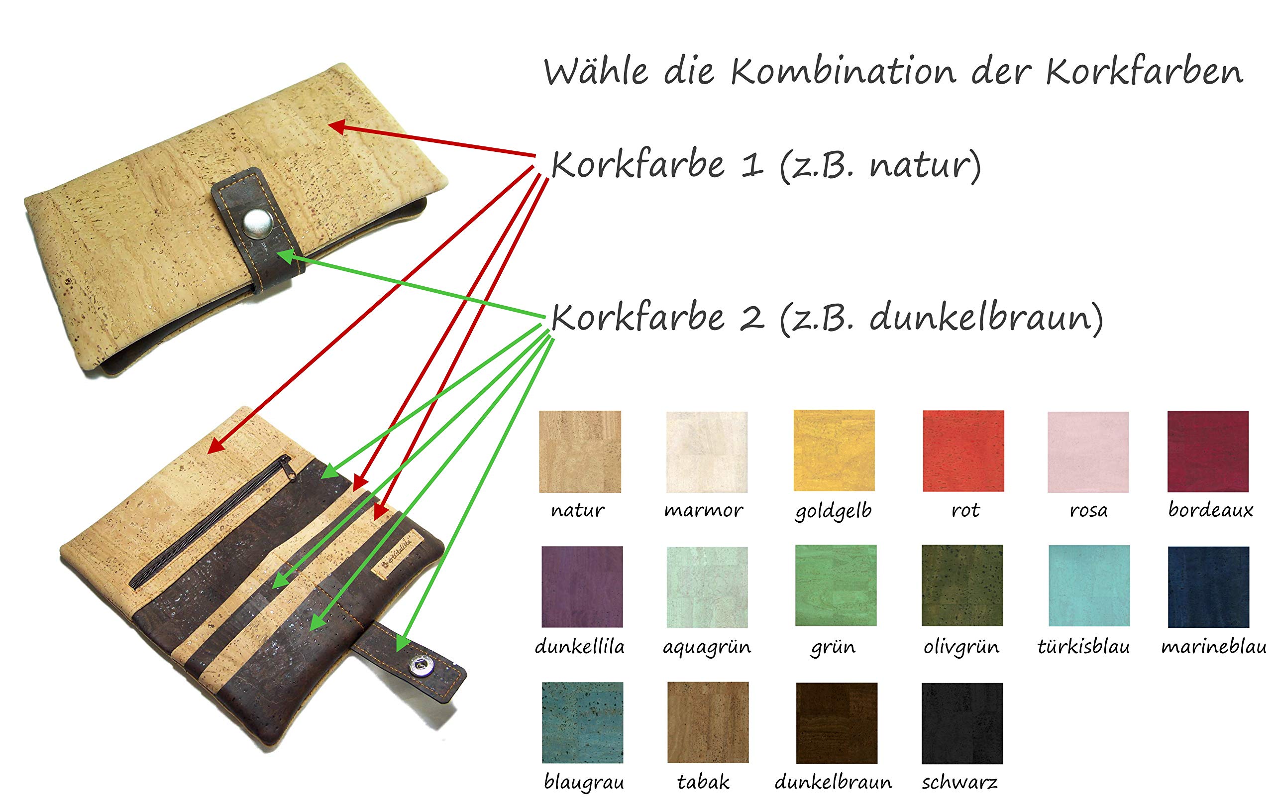Geldbörse Kork vegan Handmade Farbwahl Portemonnaie Geldbeutel Börse nachhaltig