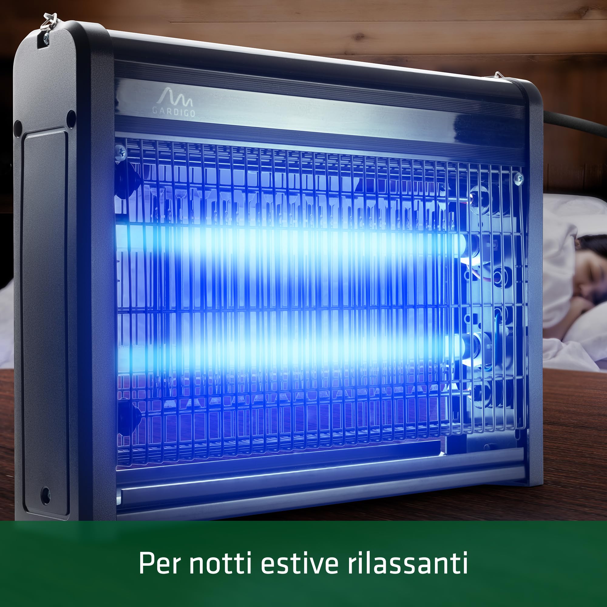 GARDIGO® Lampada Antizanzare | 70m² | Zanzariera Elettrica UV LED | Lampada Zanzare | Insetticida Zanzare | con Catena e Vassoio | per Uso Interno, Esterno