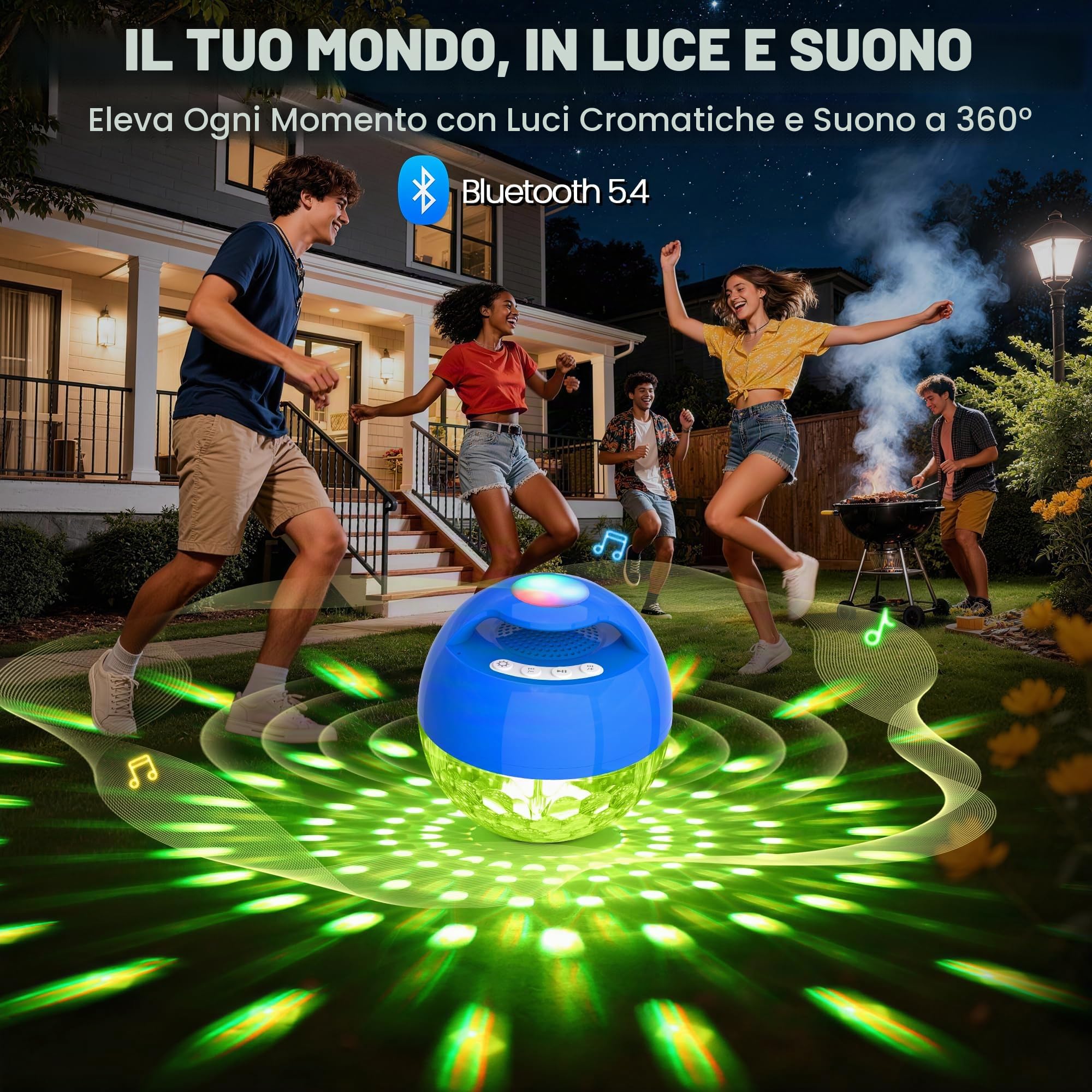 KingSom Altoparlante per Piscina con Luminosa,Altoparlante Bluetooth Piscina,Cassa Bluetooth Impermeabile IP68 Altoparlante Bluetooth Galleggiante,Audio stereo,BT5.4,Cassa Bluetooth Doccia