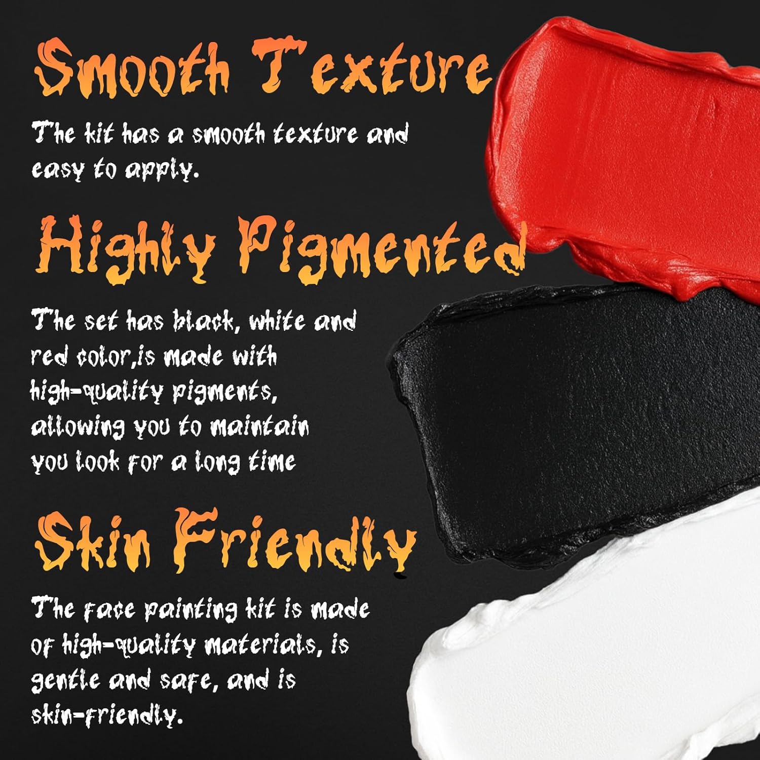 Red Black and White Face Body Paint Set, Highly Pigmented Clown Makeup Kit, Professional Face Paint for Halloween Skeleton Cosplay Joker Vampire Zombie Ghost SFX Makeup - Image 4