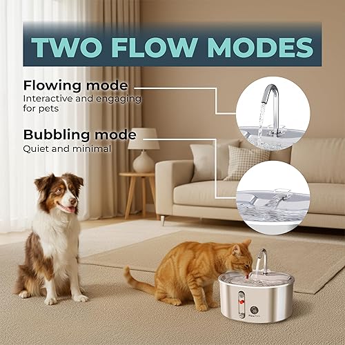 Miniatura 3 de Fuente de agua para gatos de acero inoxidable envuelta con 4 filtros de repuesto y sensor, fuentes de agua fáciles de limpiar para gatos de interior
