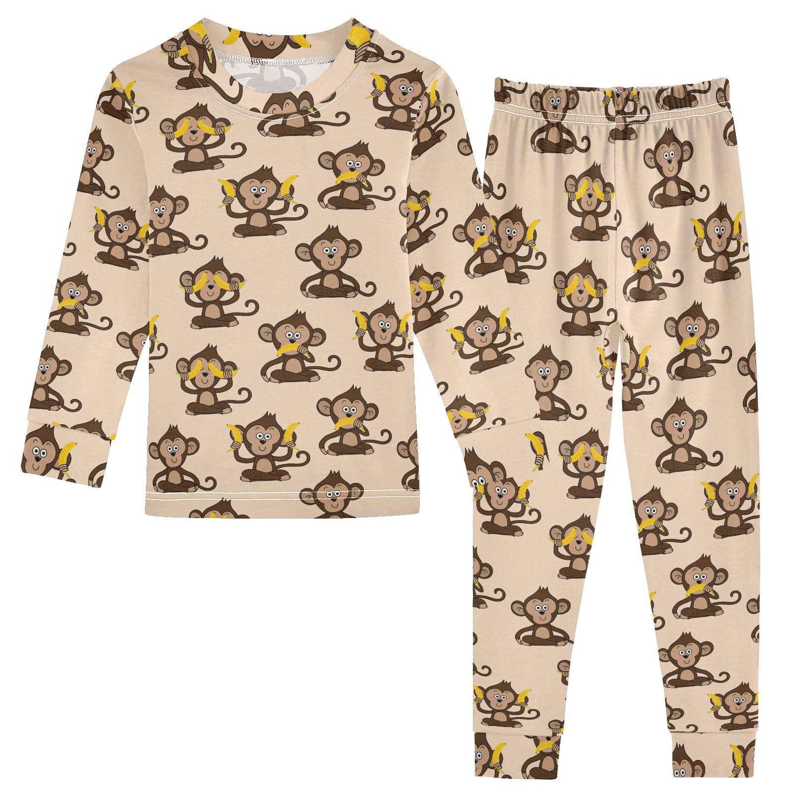 JHKKU Monkey and Banana Pajamas Set Cotton 2 Piece Soft Comfy Pjs Long Sleeve Lounge Sleepwear 24M