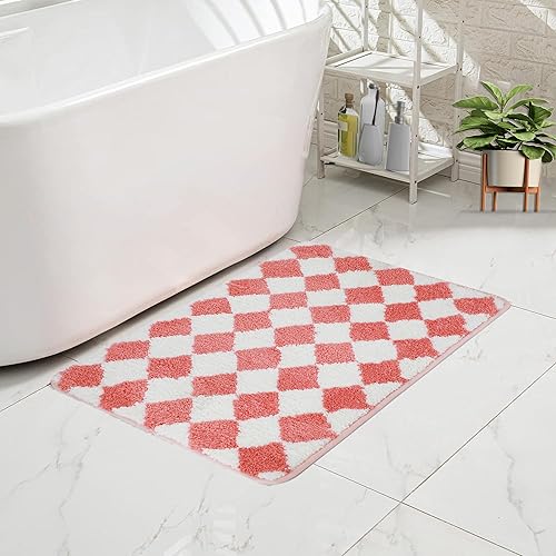 Alfombra de baño a cuadros para baño, antideslizante, suave, absorbente de agua, lavable, alfombra estética para bañera, fregadero, baño, decoración