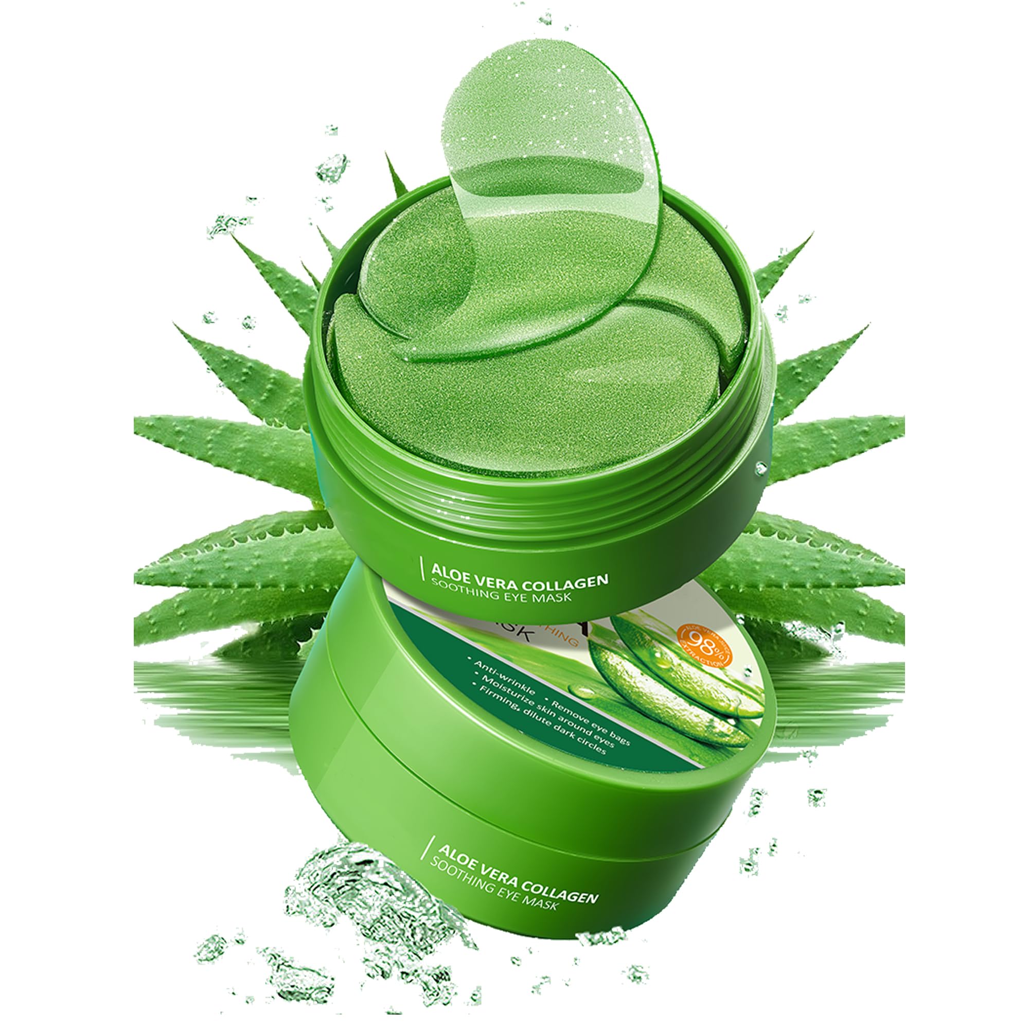 AKARY Aloe Vera Under Eye Patches for Dark Circles, Puffy Eyes & Wrinkles, 98% Aloe Essence & Collagen Infused Eye Masks, Smoothing, Hydrating, Firming Care, Fine Lines, Eye Bags Reduction (60 Pcs)