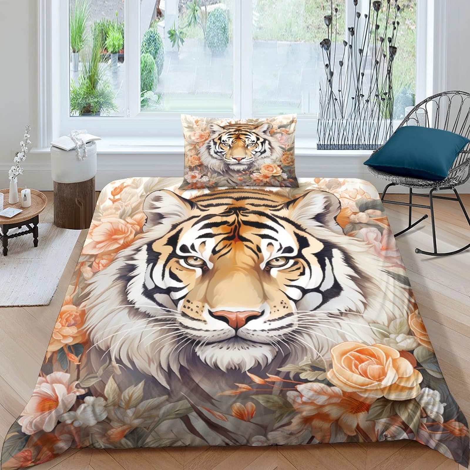 Housse de couette single tigre 135x200cm pour transformer une chambre d'enfant
