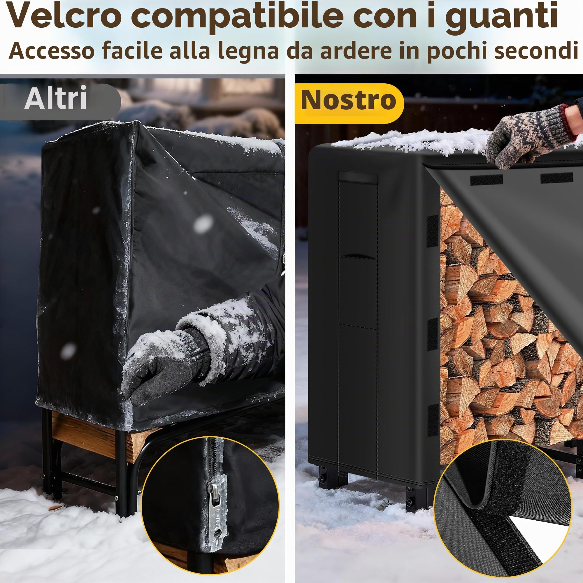 Amagabeli 244cmx122cmx35,6cm Portalegna da esterno da con coperchio Set combinato Legnaia da esterno impermeabile per camino Portalegna da ardere Accessori per attrezzi impilatori di legno Nero