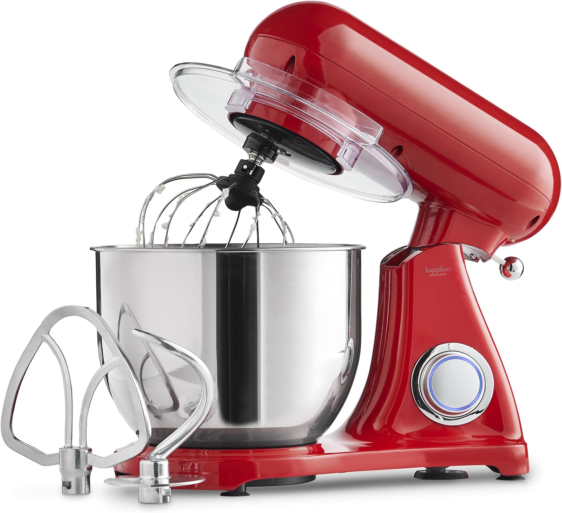 KAPPLICO® Ambassador Food Stand Mixer, 7.0L 2200W Kitchen Electric Mixer with Power Hub for Attachment, Die-cast Aluminum Mixer with Bowl, Dough Hook, Whisk, Beater, Splash Guard - RED