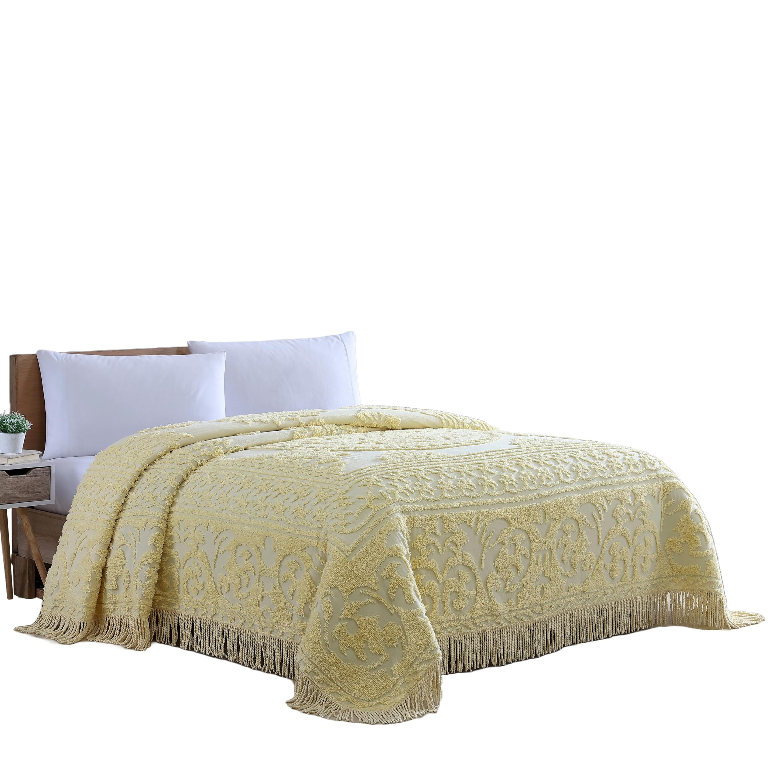 Beatrice Home Fashions Medallion Queen Cotton Chenille Bedspread, Yellow