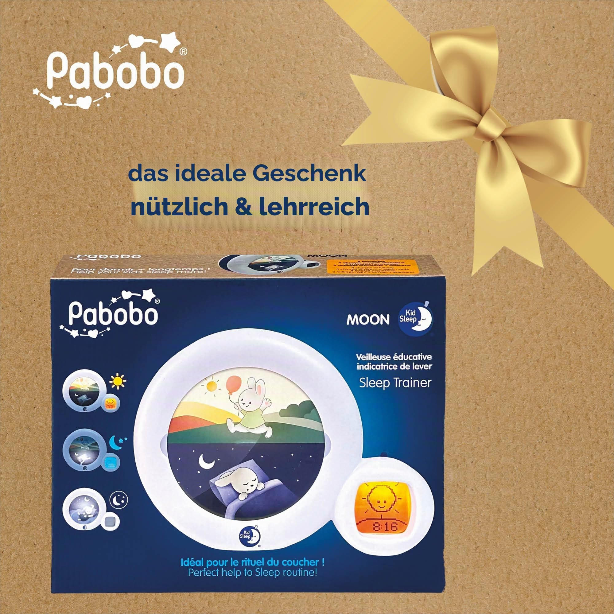 Pabobo Kid Sleep - Mond 3 in 1 (Nachtlicht, Anzeige & Wecker) - Kinder pädagogische musikalische Wecker - Tag / Nachtlicht - weiß