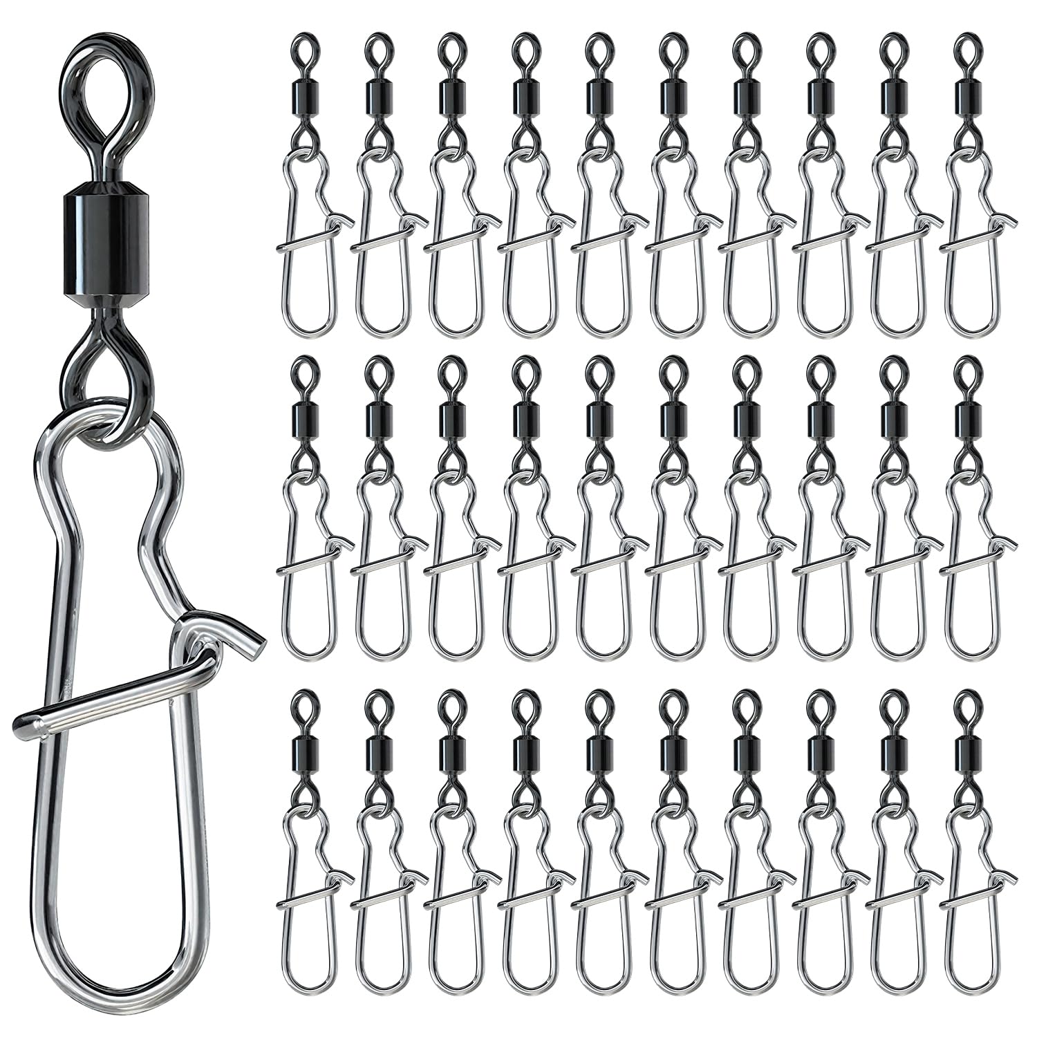 Verazquy 30Pcs Fishing Speed Clips Ball Bearing Swivels – Quick Change Snap Swivels, High-Strength Corrosion-Resistant Fishing Swivels and Clips Fishing Speed Clips for Saltwater Freshwater Lures