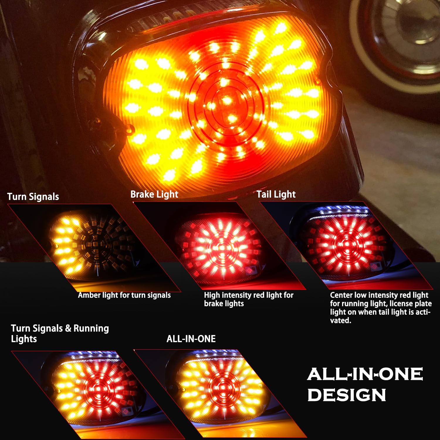 MotoParAcc Smoked Motorcycle LED Brake Taillights, Integrated Turn Signals Tail Lights for Harley Dyna Low Rider S Sportster Road King Fatboy XL1200 Low 1200R FXDLI