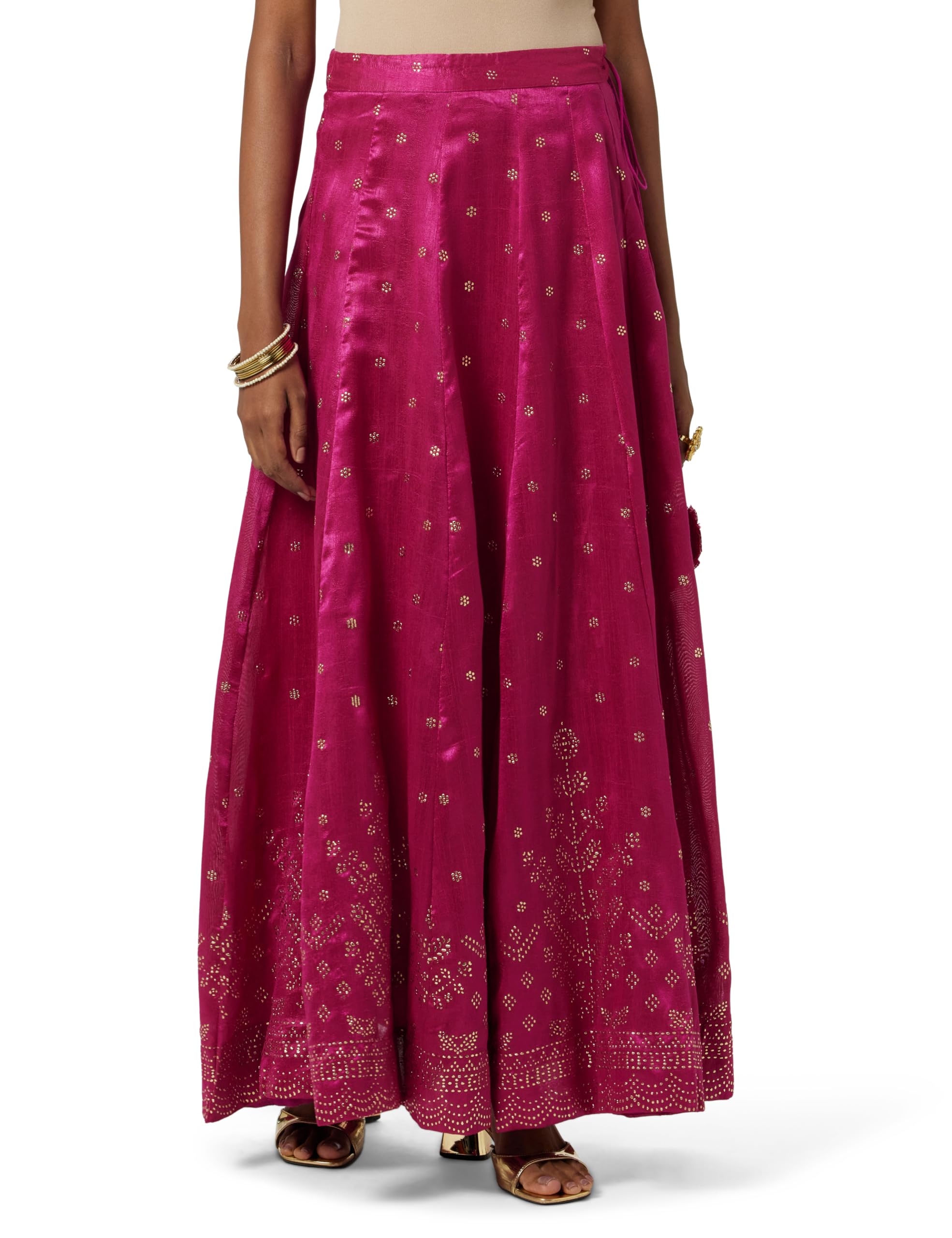 biba Women Polyester Maxi Metallic Design Flared Skirt-picture-17