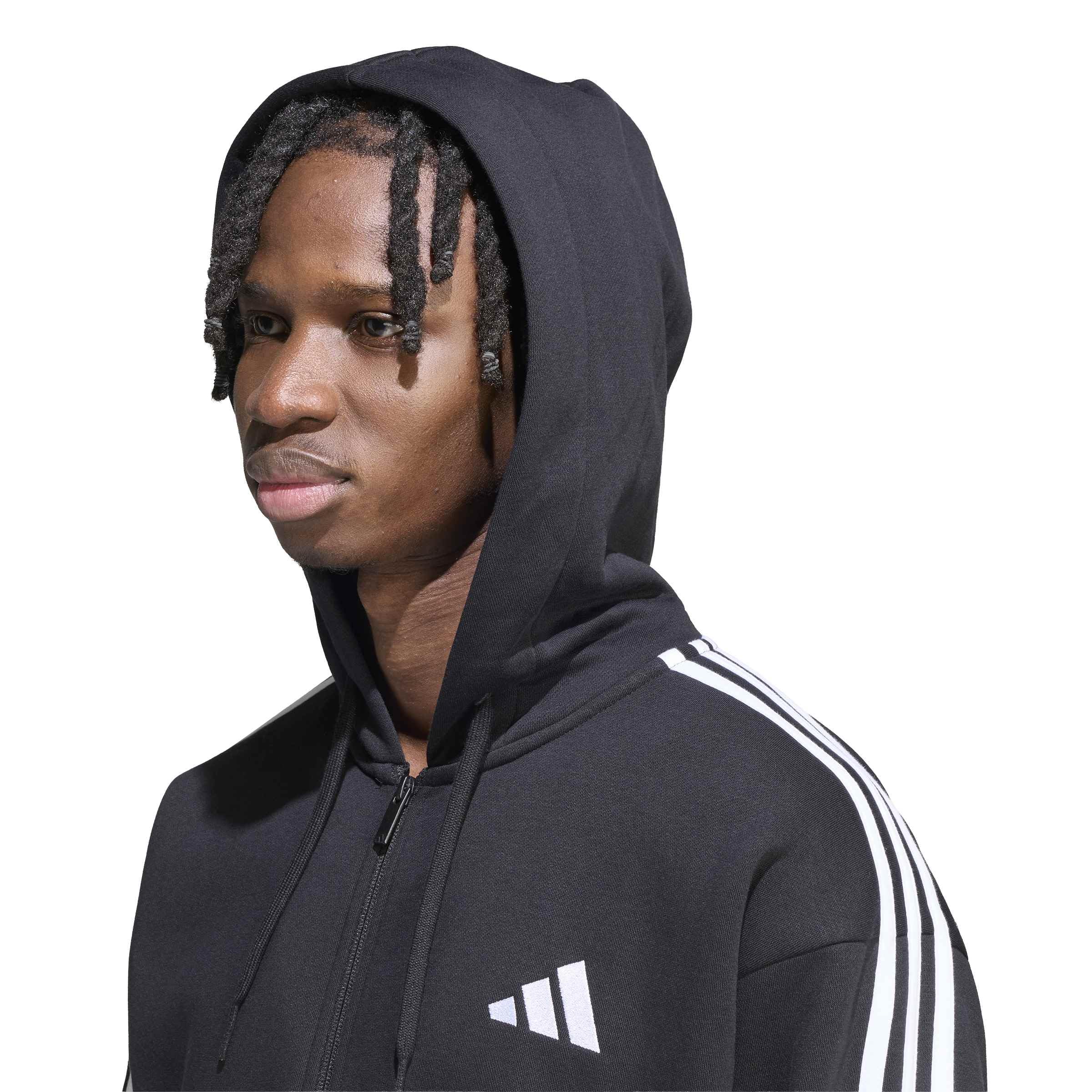 adidas Mezczyzni Essentials 3-Stripes Fleece Full-Zip Hoodie Sweatshirt, black/white, XS