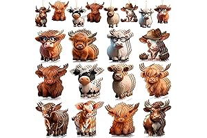 Highland Cow Wooden Ornament - Set of 36