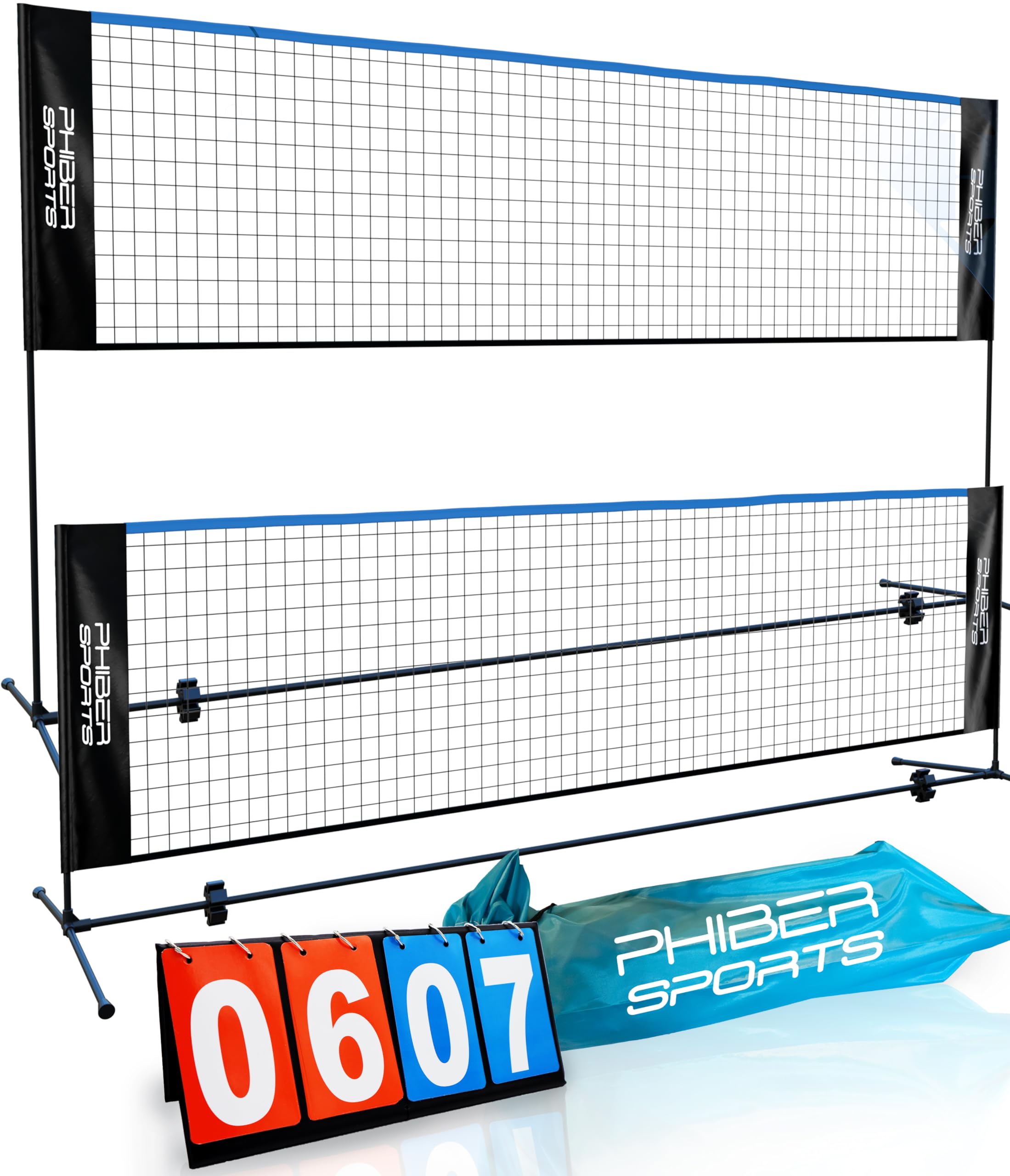 PHIBER-SPORTS Badminton Net – 420 cm, 3 Adjustable Heights + Marker, Also as Tennis Net, Volleyball Net, Swimming Pool, Football Tennis, Includes Carry Bag, for Indoor and Outdoor