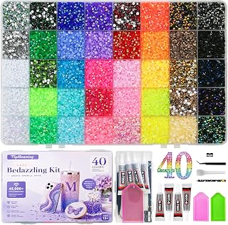 45000Pcs Bedazzling Kit with Rhinestones 3mm, 40 Colors Jelly Resin Flatback Gems with 4Pcs B-7000 Glue and Tools, Bedazzler Kit for DIY Arts, Crafts