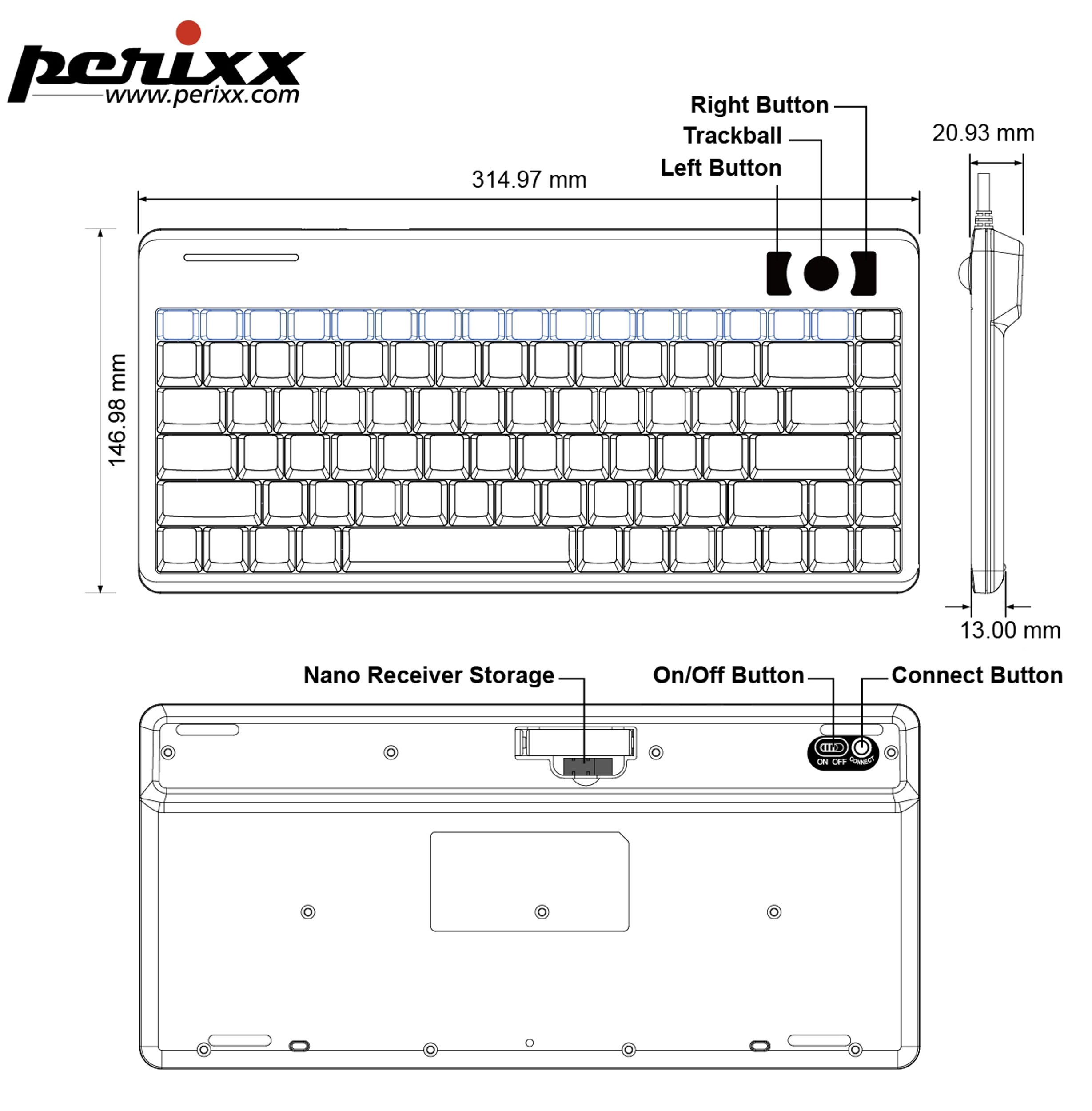 Amazon.com: Perixx Periboard-706 無線軌跡球迷你鍵盤,內建0.55 英吋(約0.55 公分)軌跡球,適用於指向 功能,黑色,美式英文佈局: 電子