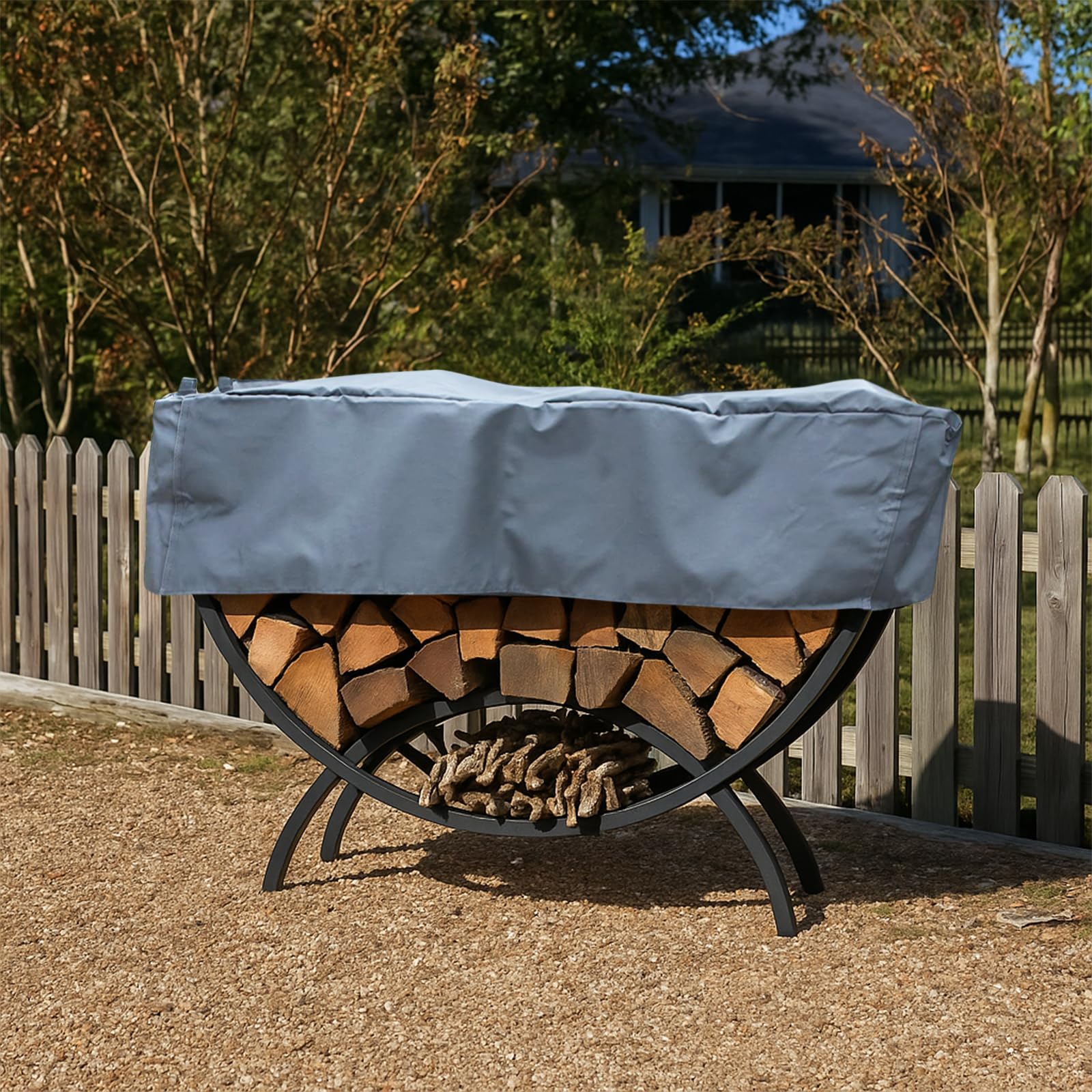 ファイヤーキング　ローフパン　アンバー　籐　トレイ　USA Amazon.com : Curved Firewood Rack Cover - Half Round Log Wood Ring