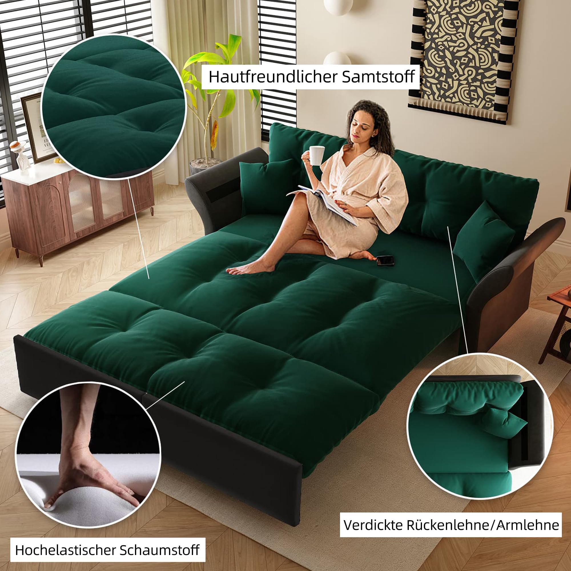 Divano letto matrimoniale allungabile 3 in 1 da 190 cm