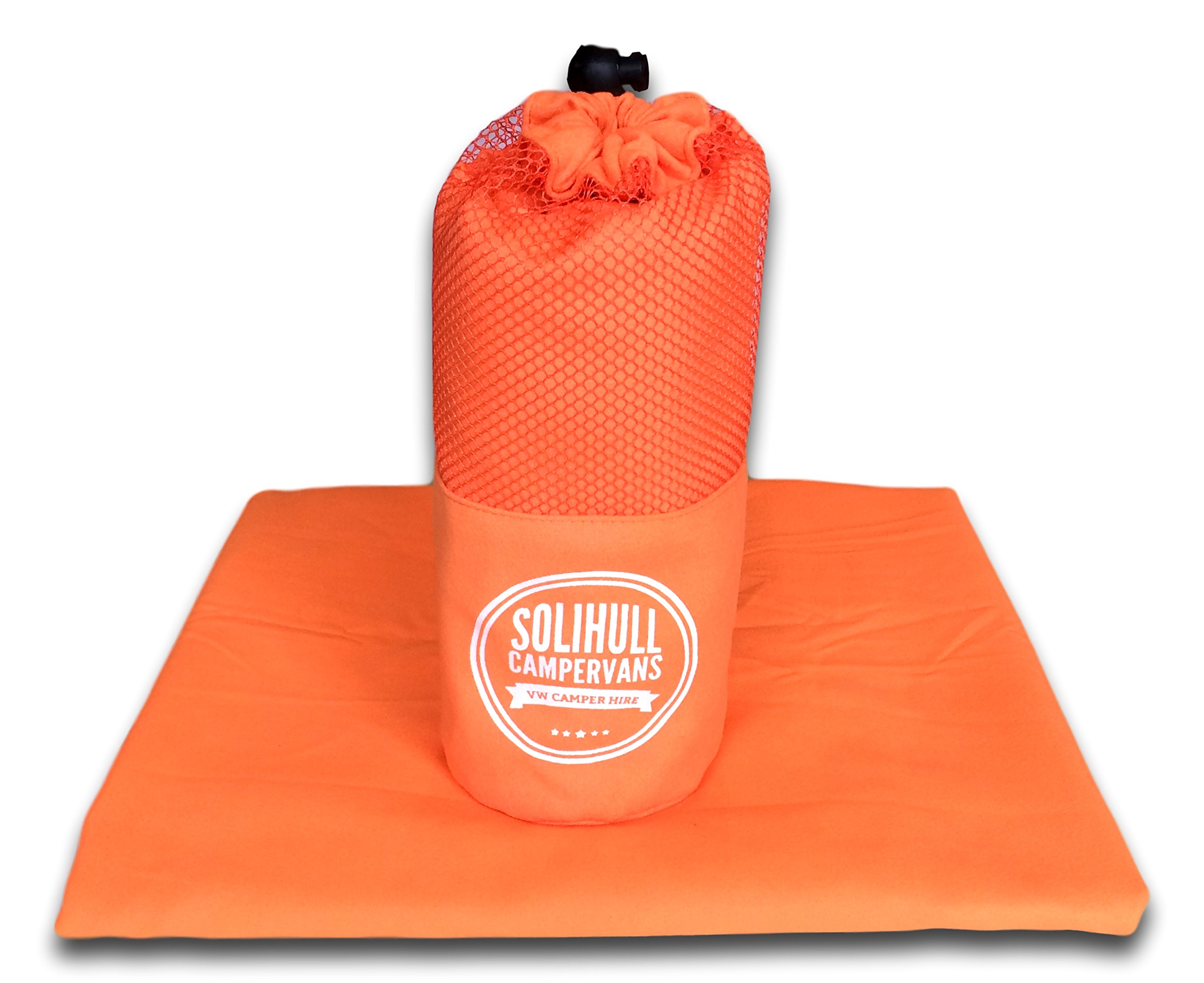 Microfibre Sports, Camping and Travel Towel with Hanging Loop and Bag. 150cm x 80cm, Lightweight, Compact, Super Absorbent and Fast Drying - Also Great for Swimming, Gym, Yoga, Beach, School and Pilates. Orange.