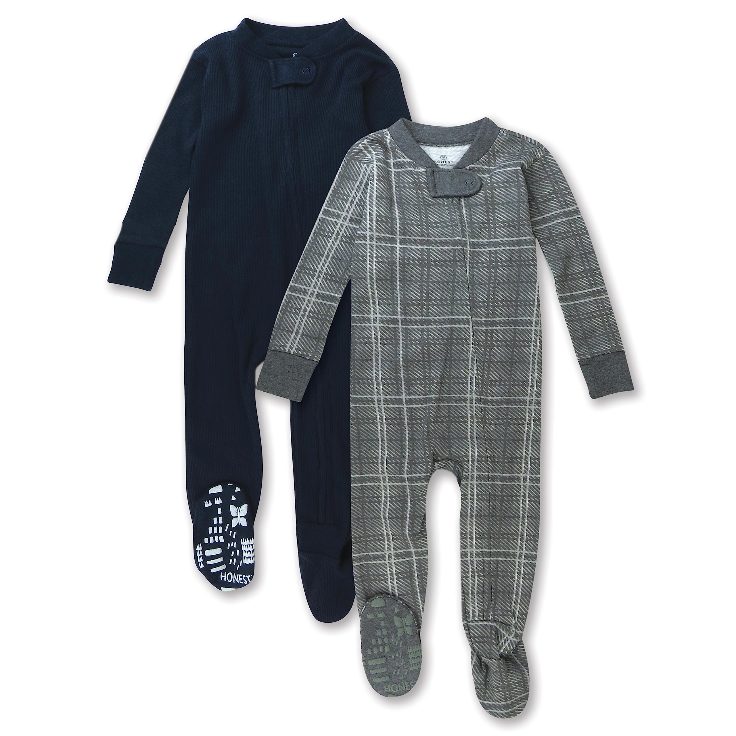 HonestBaby Baby Boy's 2 Pack Non Slip Footed Pajamas One Piece Sleeper Jumpsuit Zip Front PJs 100% Organic Cotton