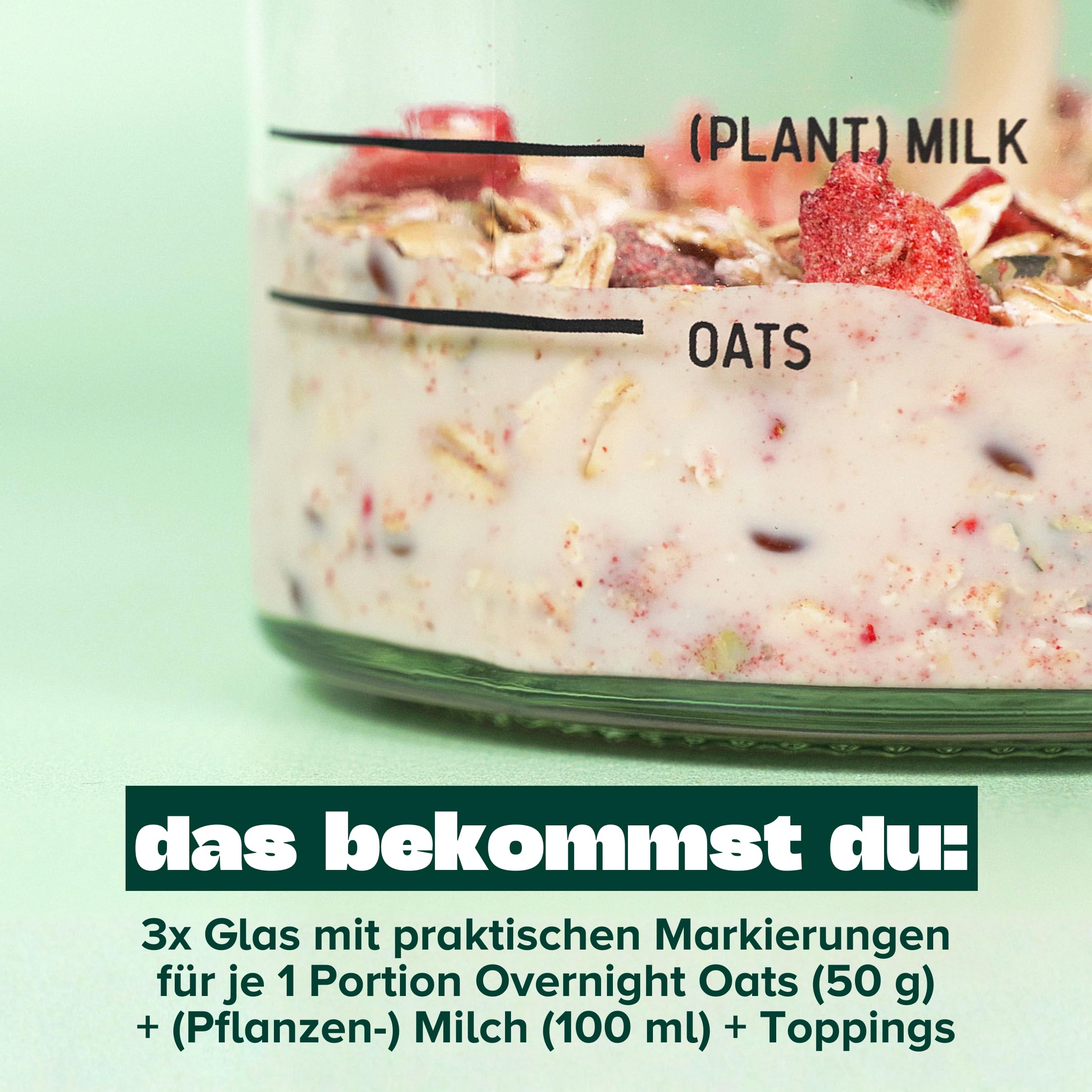 3Bears Overnight Oat Gläser-Set für echte Porridge Lover – Meal Prep Gläser mit Deckel für ein leckeres & schnelles Frühstück – mit praktischer Markierung für perfekte Overnight Oats - 3 Gläser