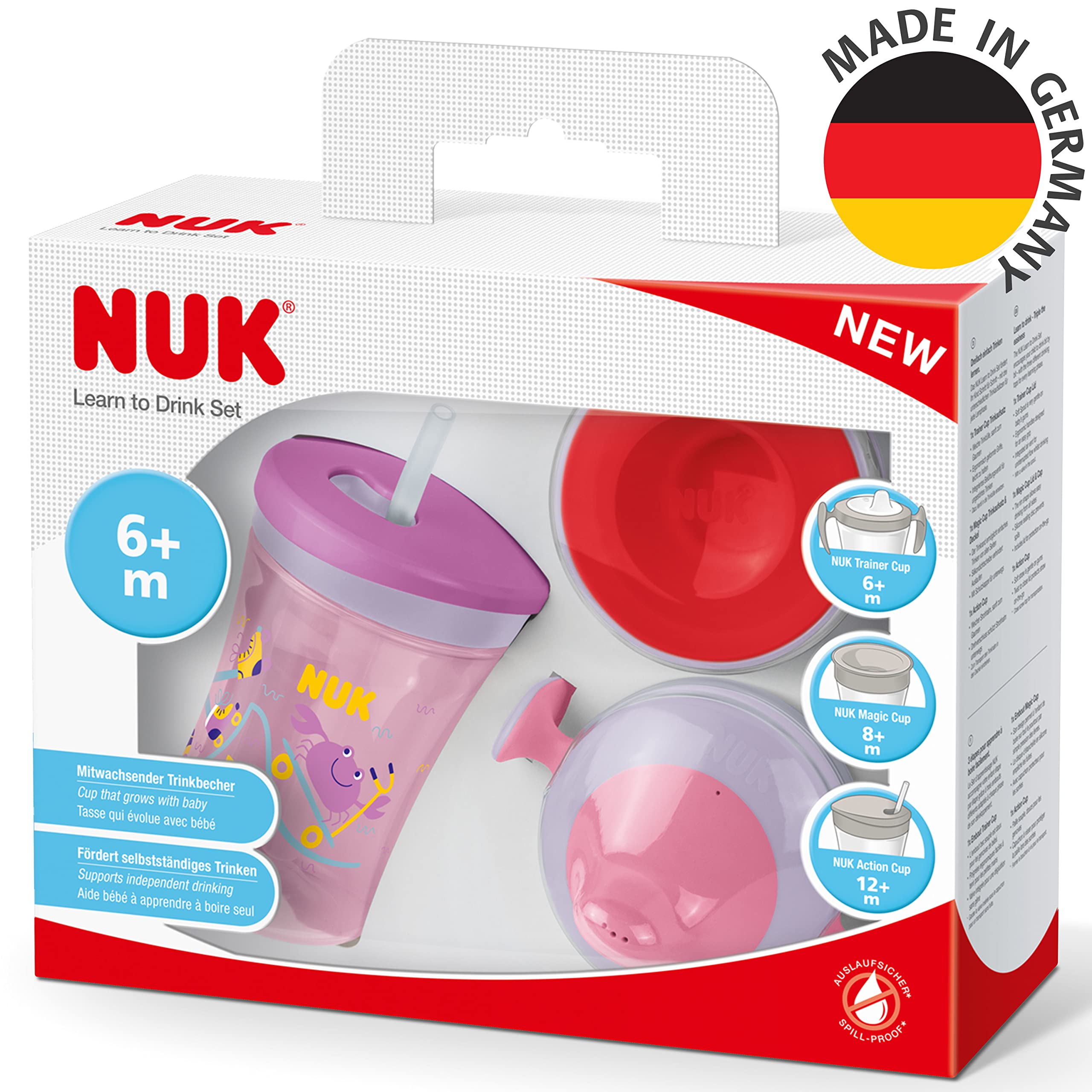 NUK 3-in-1 Set do nauki picia z kubkiem treningowym antykapiącym (6+ miesięcy) 230 ml Bez BPA fioletowy