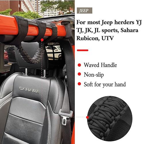 Miniatura 6 de 2 asas de agarre para Jeep Wrangler YJ TJ JK JKU JL JLU Sports Sahara Freedom Rubicon Unlimited X Gladiator JT 1955-2022 UTV ATV Paracord Manijas