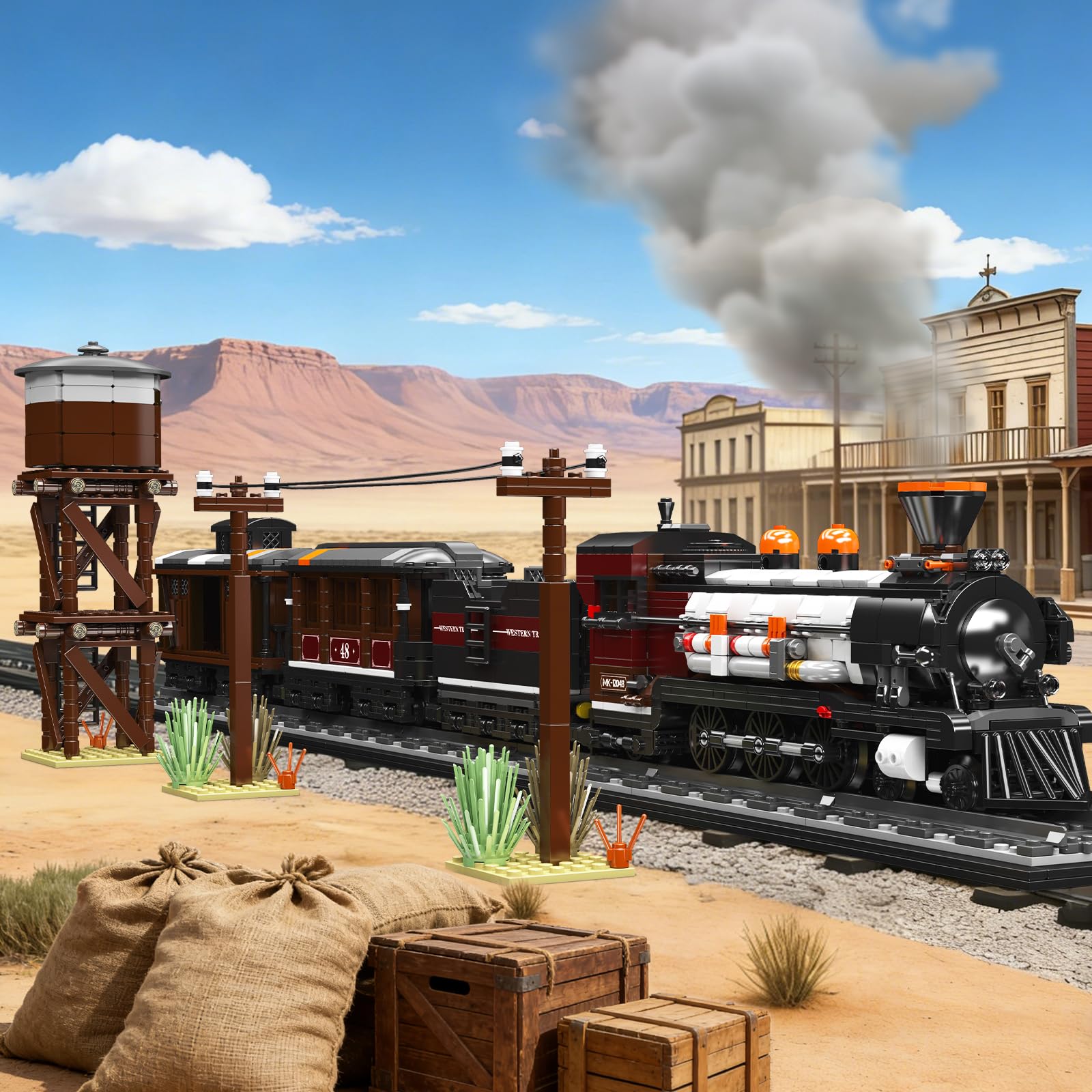 Mould King 12048 Technik Steampunk Dampflok Klemmbausteine Set mit Schienen, Große Lokomotive Modellbau DIY Technik Spielzeug für Erwachsene und Jugendliche, Retro Zug Deko (2722+ Teile)
