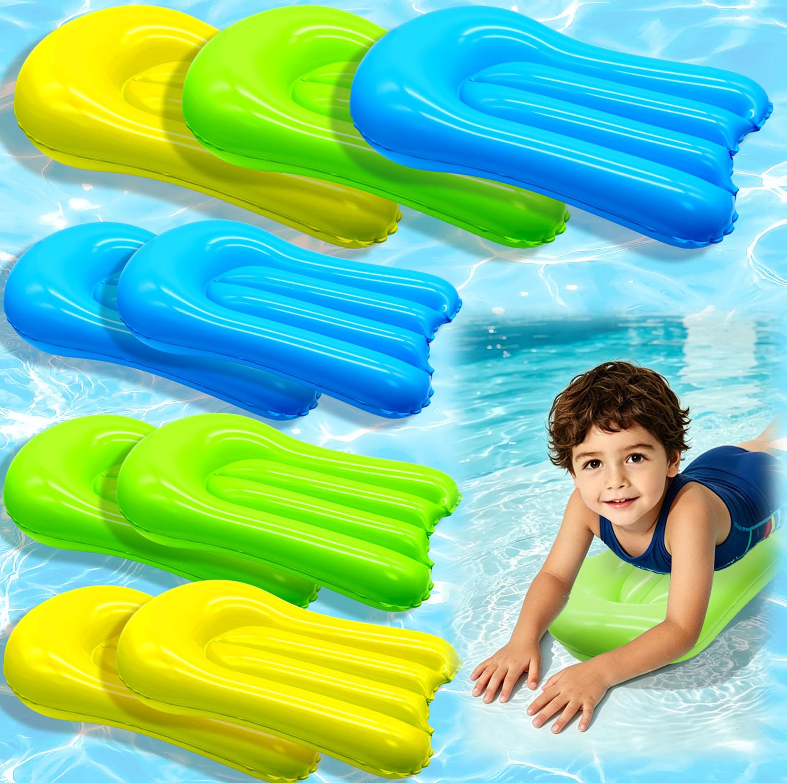 9 Pcs Inflatable Bodyboards for Slip Water Slide, 15.6 X 21.3 in Lawn Water Slides Inflatable Boards, Portable Surfboard for Outdoor Lawn Water Slide, Summer Outdoor Water Fun Supplies