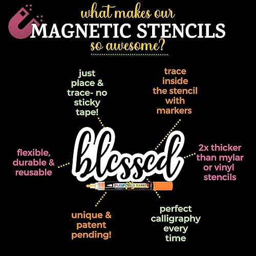 Miniatura 3 de Plantillas magnéticas para letreros de pizarra, plantillas de pizarra cursiva, plantillas reutilizables para pizarras de tiza, juego de plantillas