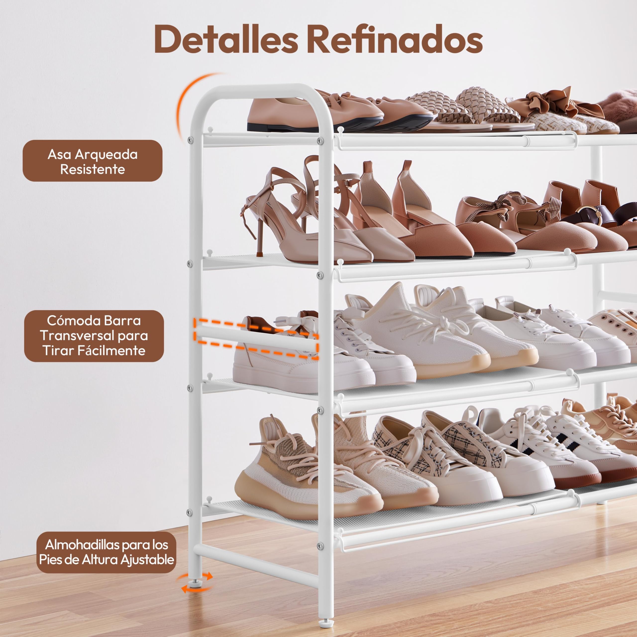 Yaheetech Zapatero Extensible, Estante Zapatos de Malla Metálica de 4 Niveles, Organizador de Zapatos para Entrada, Armario y Pasillo, Ajustable 50-84,5 cm, Capacidad para 15-20 Pares (Blanco)
