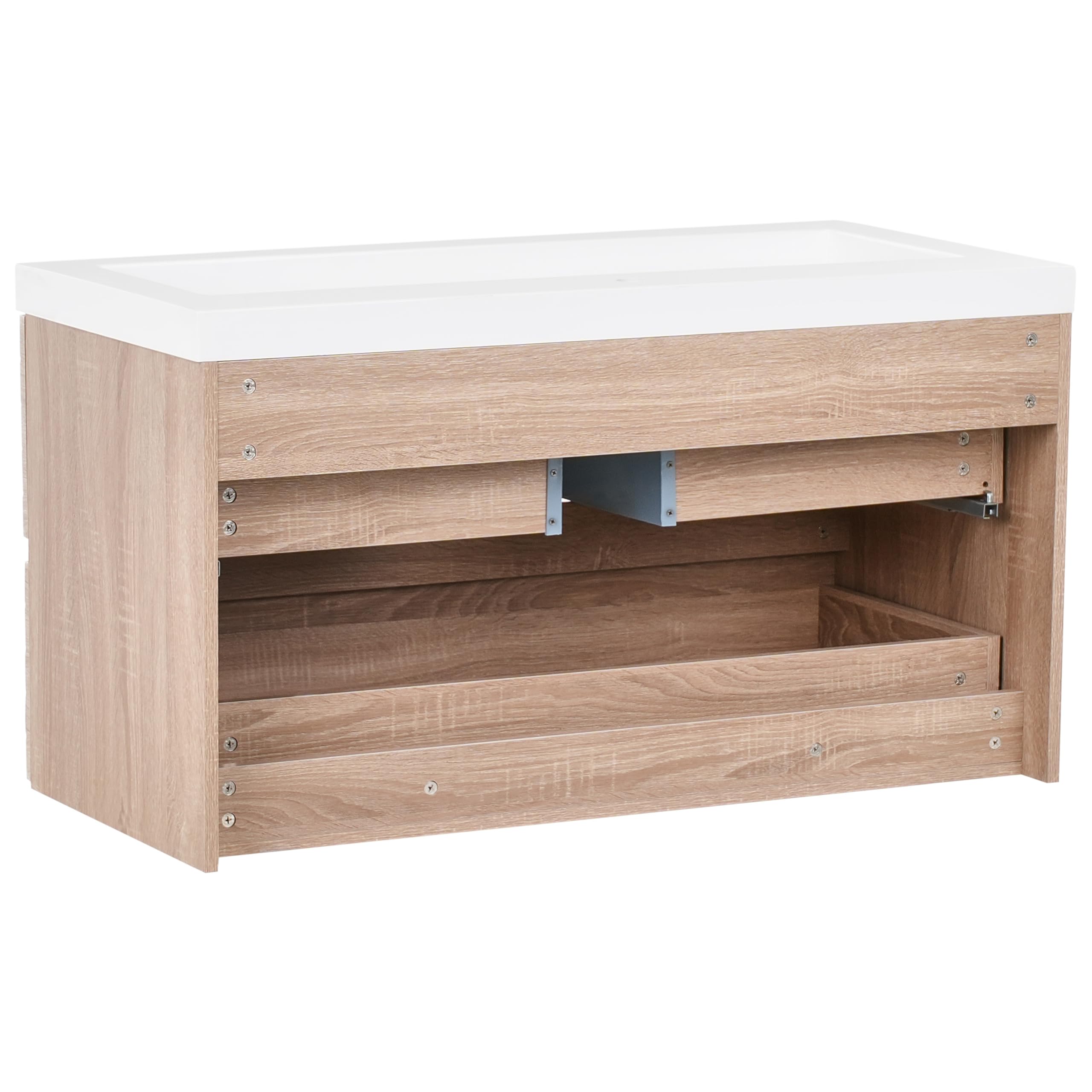 Beliani Mueble de baño suspendido con Lavabo de MDF 2 cajones 100 x 46 cm marrón Claro Urucu