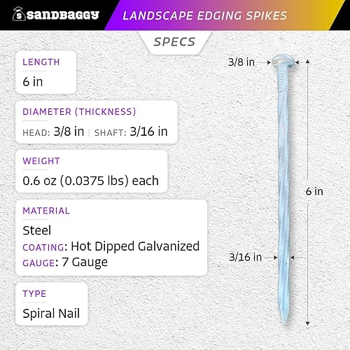 Miniatura 2 de Sandbaggy Landsacpe galvanizado de 6 pulgadas, clavos de paisaje en espiral, acero de calibre 7, ideales para suelos rocosos duros, también ideales