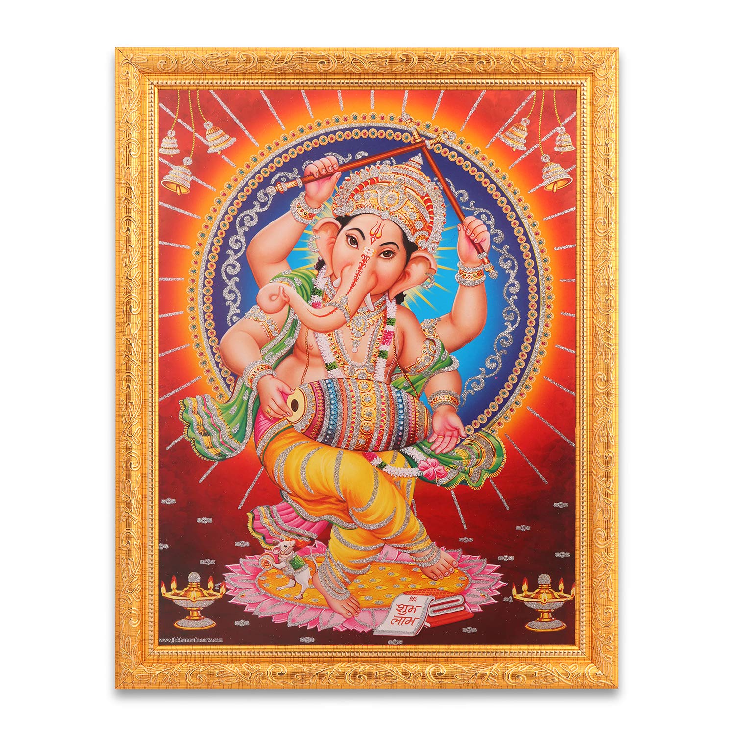 Cadre Photo Ganesha Dansant Argenté Zari Art Décoration Murale Religieuse Chic