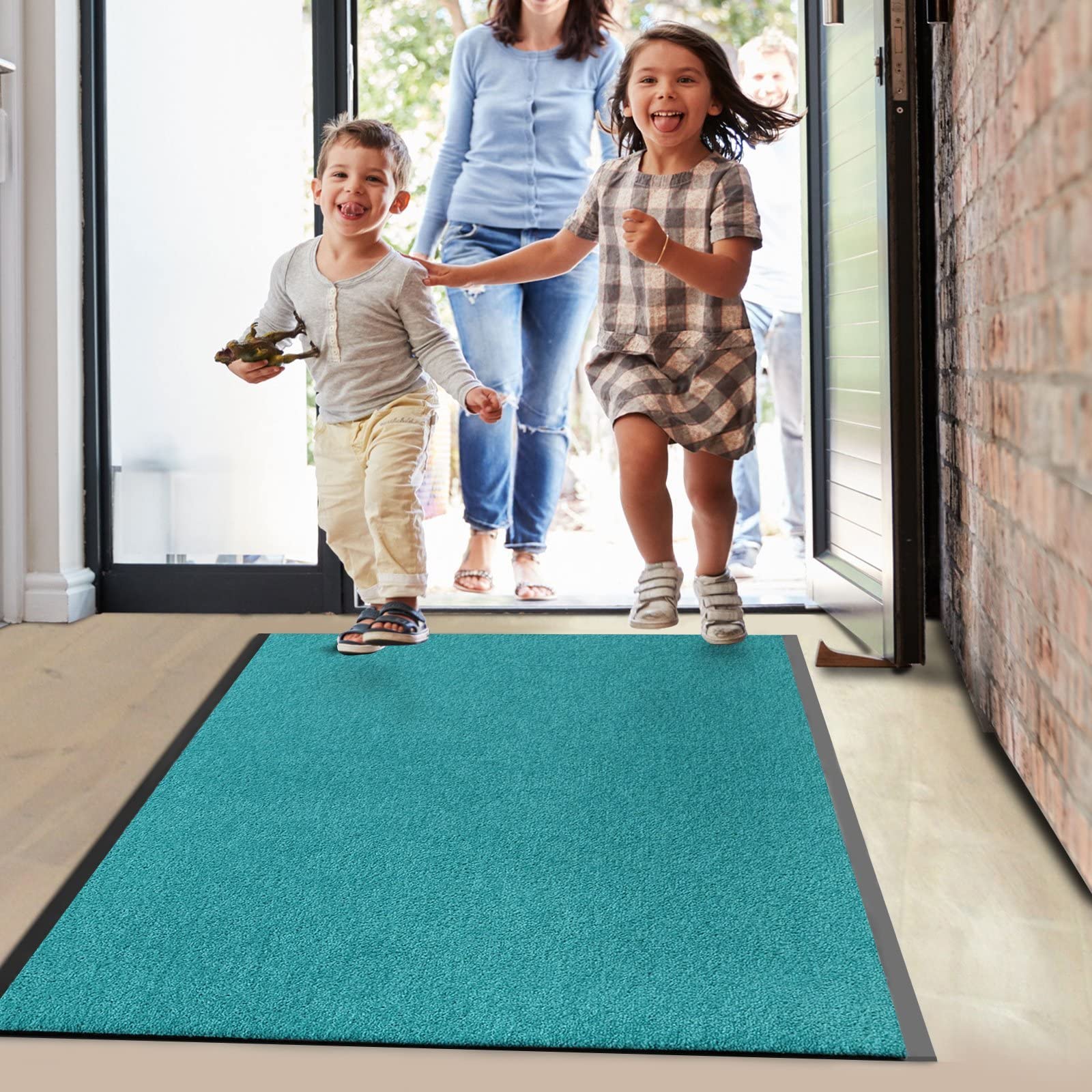 Floordirekt Paillasson sur mesure, 120 x 250 cm, Turquoise, Tapis d'entrée, Paillasson, Tapis de porte, Tapis d'accueil, Tapis anti-poussière, Vendu à la découpe, Mono
